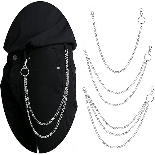 PHOGARY 3 Pieces Jeans Chains Wallet Chain Pants Chain, Silver Pocket Chain Hip Hop Rock Chains Punk Gothic Metal Belt Chain Biker Trouser Chain Accessory Jewelry Gift for Men Women