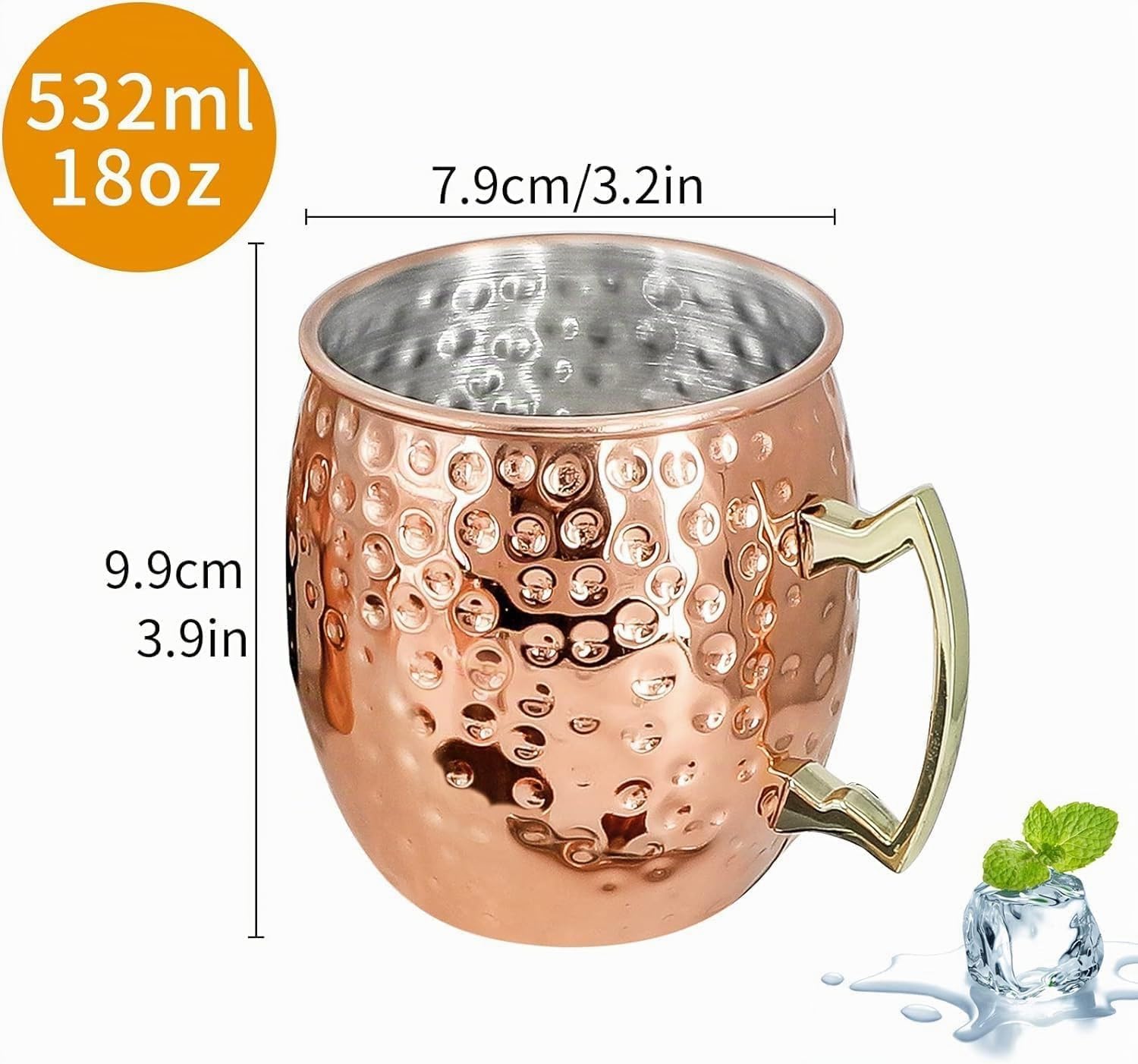 Moscow Mule - Juego de 24 tazas chapadas en cobre de 18 oz (532 ml) a granel, tazas grandes de acero inoxidable martillado con asa, 1 jigger doble de acero inoxidable de 0,5 oz (15 ml), pajitas de