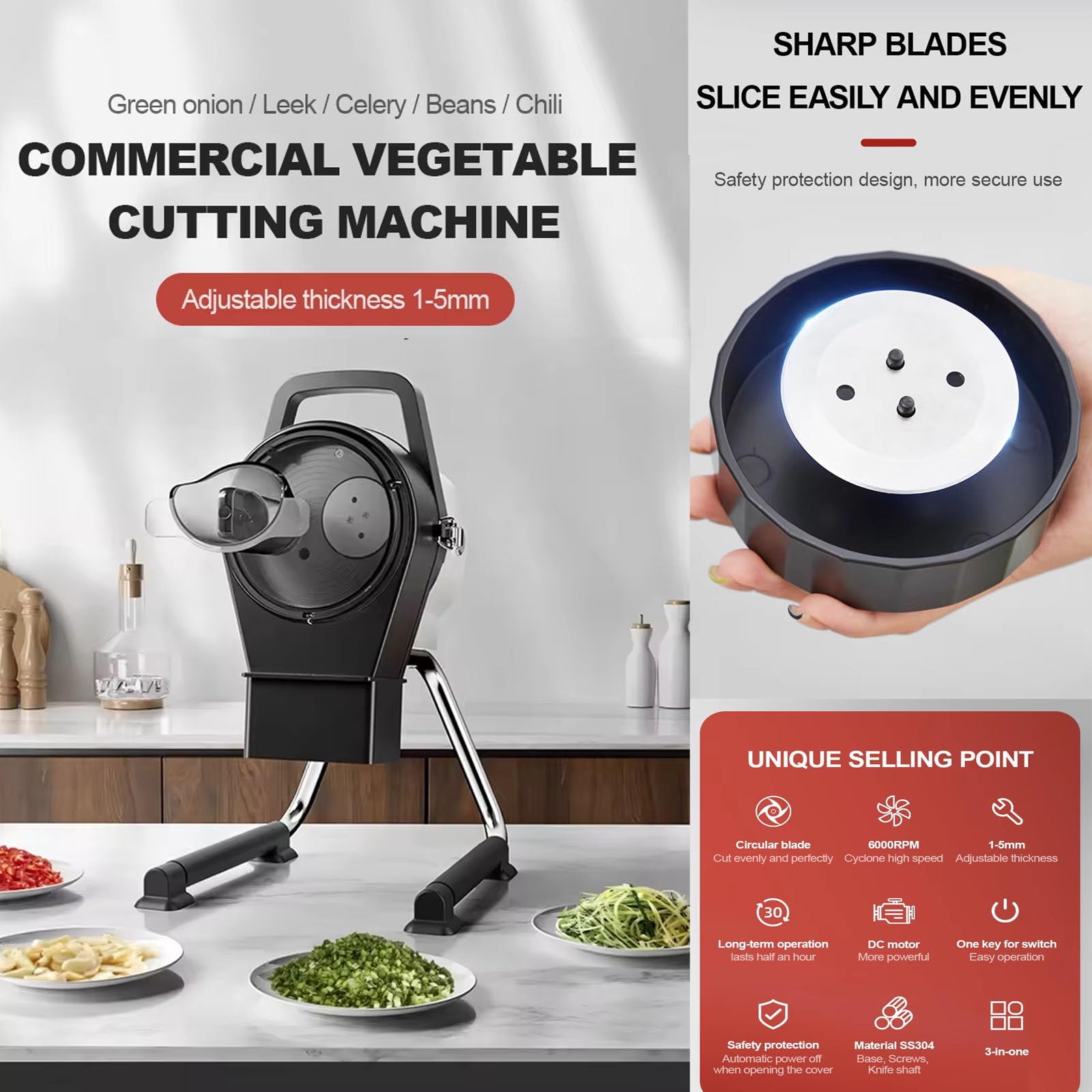 Upgrade Slicer Vegetable Fruit Chopper-Julienne Dicer Per Cucina, Affettatrice Per Patate, Grattugia Per Cavolo Regolabile, Affettatrice Per Cetrioli Sottile, Con 3 Coltelli Per Grattugiare,110V