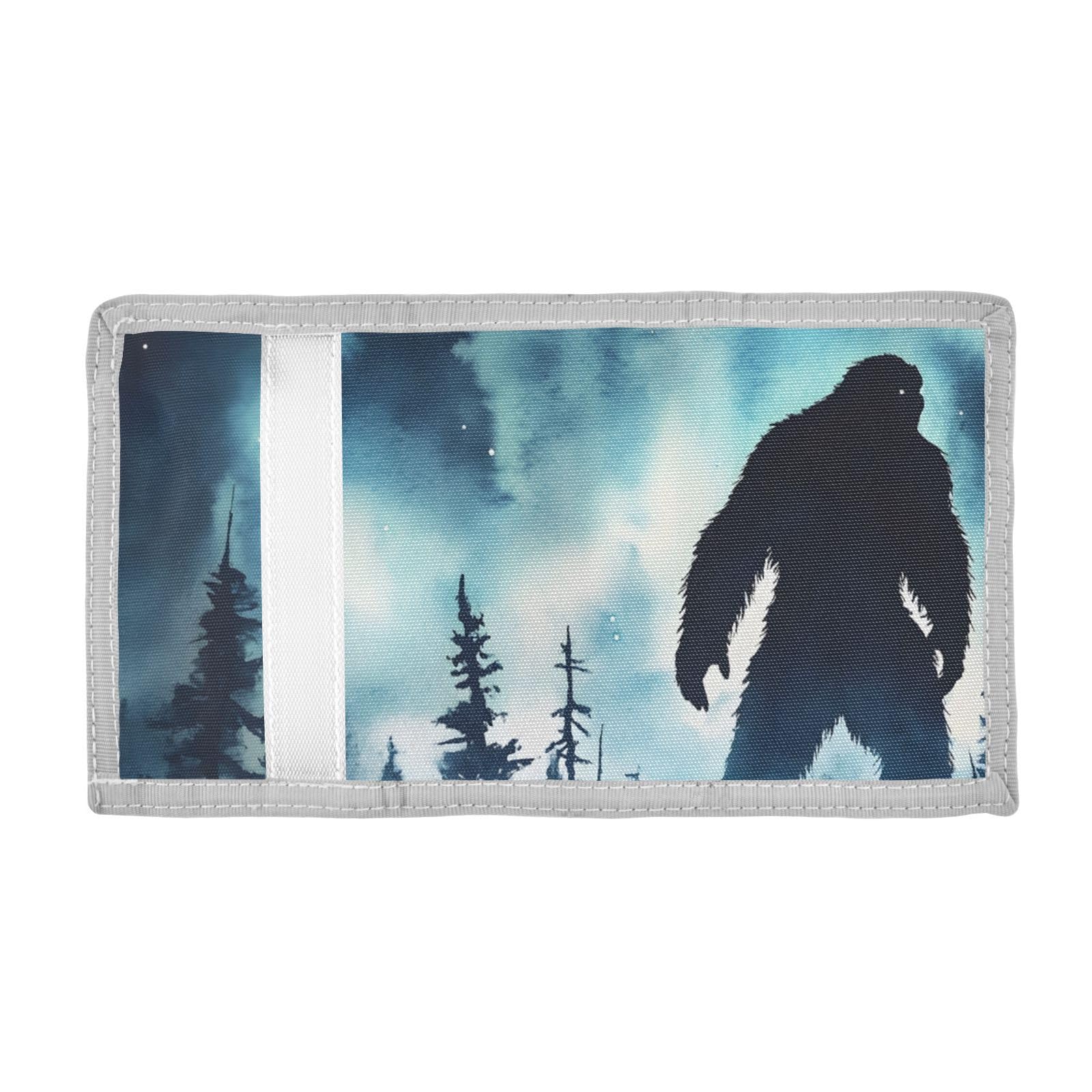 FOLIOSA Kids Wallet for Boys Girls Dark Sasquatch Print Youth Wallet with Zipper Pocket Card Holders, Novelty Wallet 4.9×2.9 in