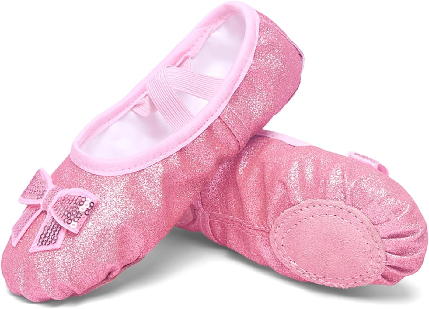 Haloumoning Girls Glitter Ballet Shoes Sequin Bow Ballet Slippers Gym Yoga Practice Dance Shoes for Toddler/Little/Big Kids