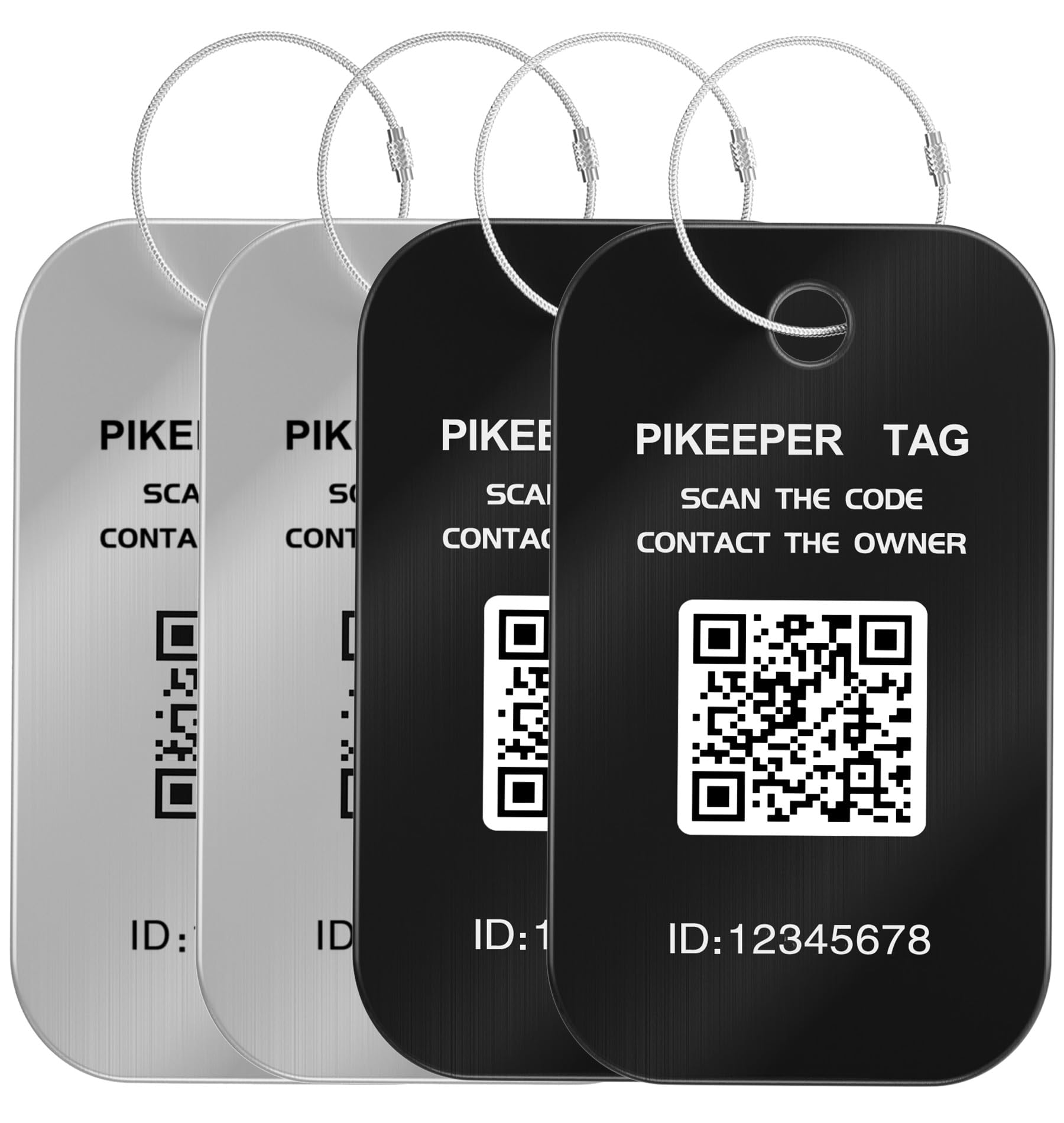 PIKEEPER Smart Luggage Tags for Suitcase 4-Pack (2S2B) - Waterproof QR Code ID Labels, Show Scanner’s Location on Scan, Customizable & Durable Travel