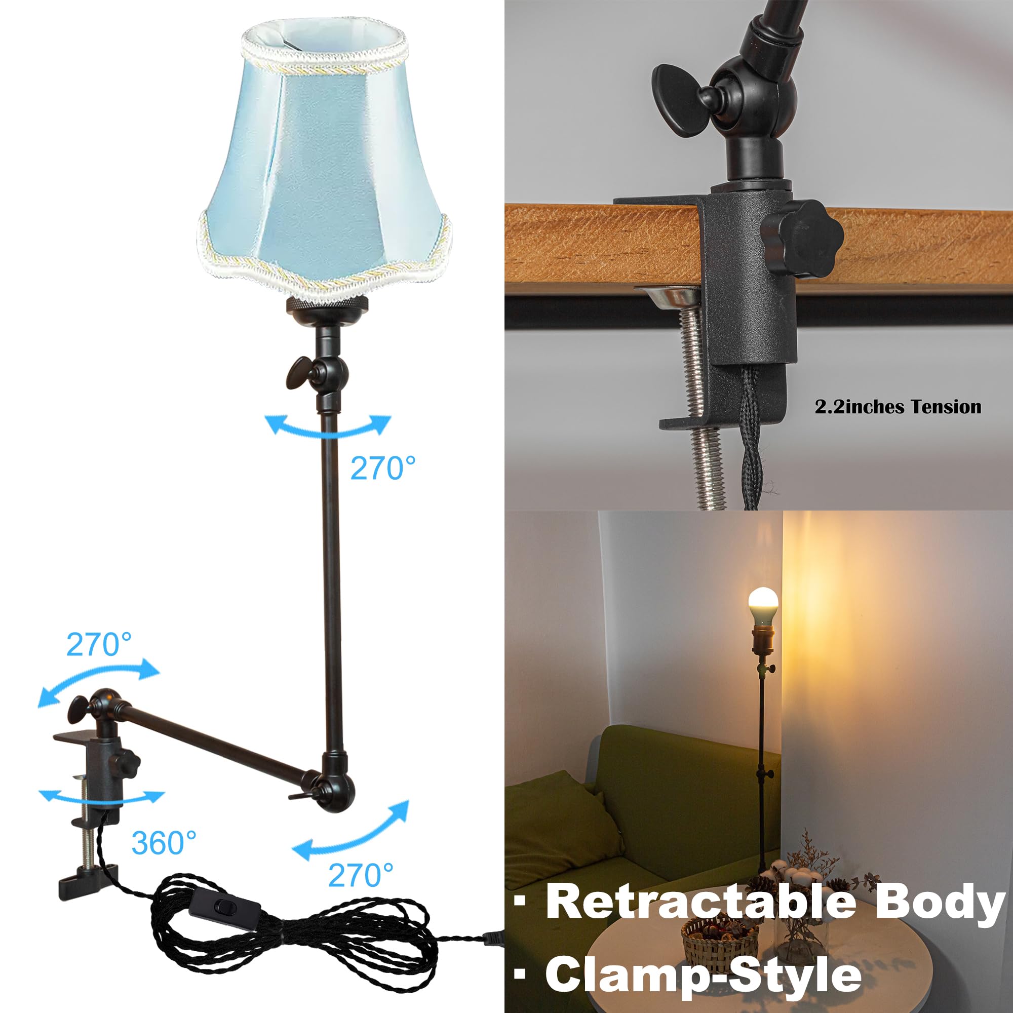 Klemmleuchte mit Fernsteuerung,1 Packung Leselampe mit 2,5 m Kabel, Dimmbar Nachttischlampe,Augenpflege Schreibtischlampe für Büro Heimgebrauch, E27 Lampenhalterung - DZ0332/16