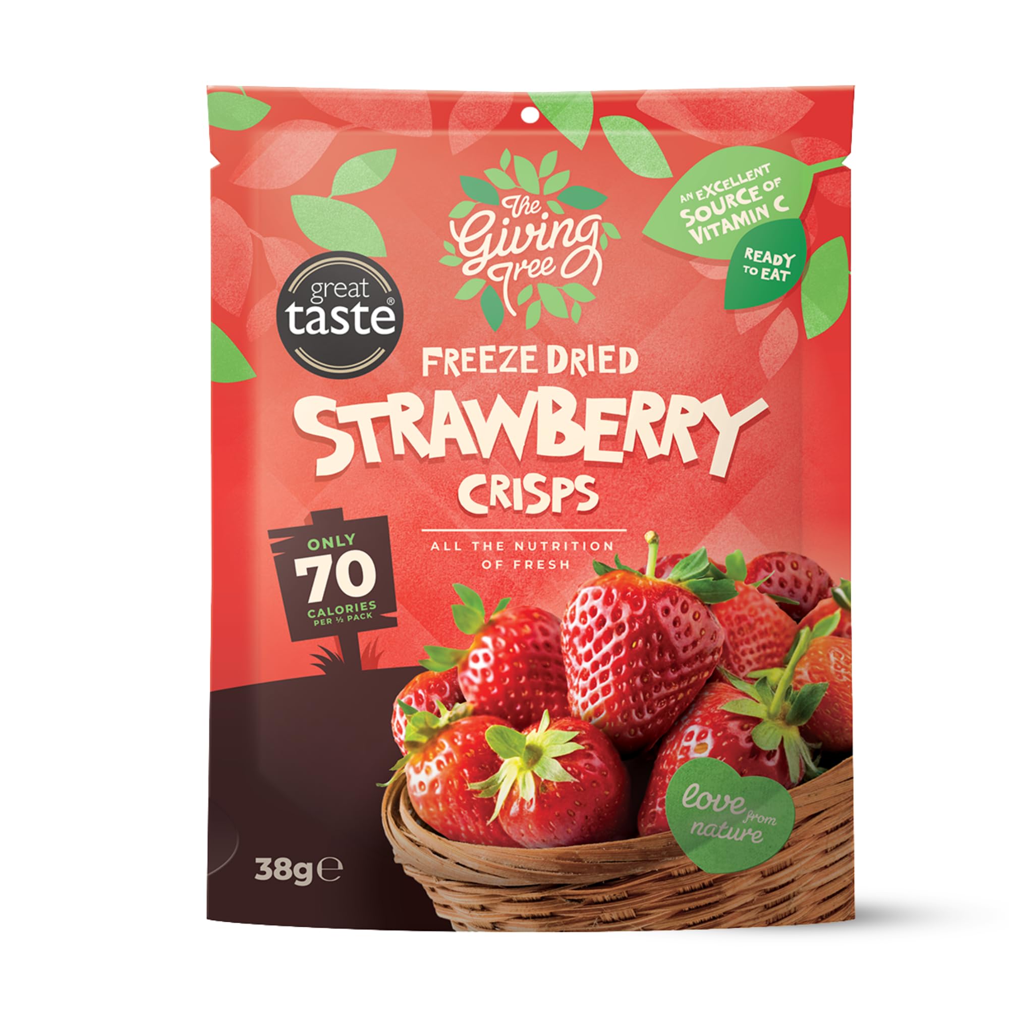 Drzewo dawające liofilizowane chrupiące truskawki, wegańskie chipsy odżywcze bez glutenu, 38 g, opakowanie 6 sztuk