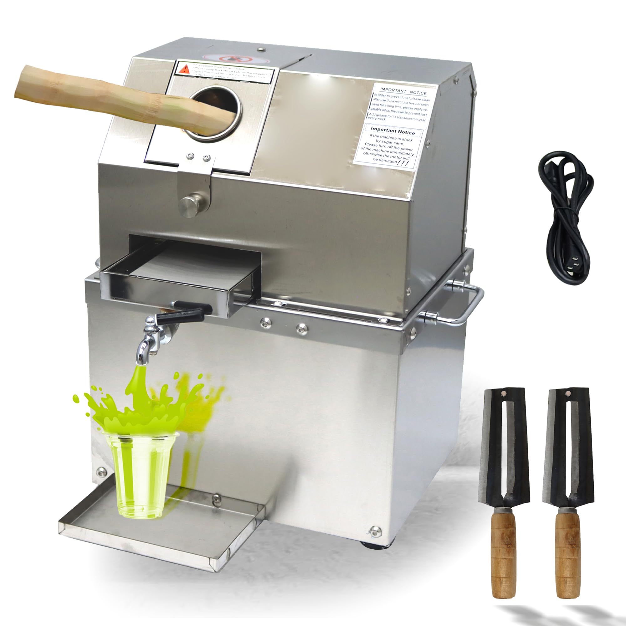 IntXanth Electric Sugarcane Press, 110V/800W Commercial Sugar Cane Juice Machine, 3 Steel Rollers Pressing 660lb/h Output, 304 Stainless Steel, Flip Cover Clean Port