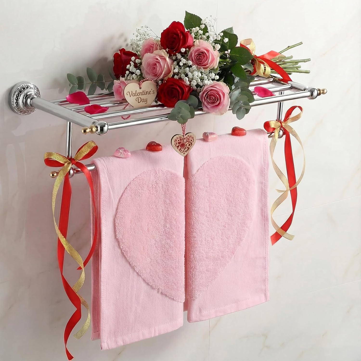 2 Pack Valentines Day Hand Towels Cotton 29 x 13.5 Inches Pink Heart 3D Pattern Bathroom Towel Love Decorative Gift Set Valentines Home Bathroom Decor - Image 4
