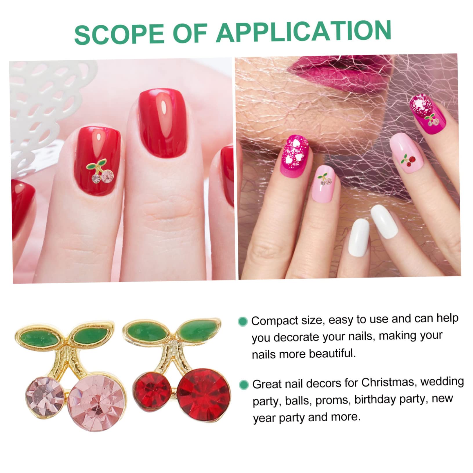 Healeved 144pièces Décorations Cerise Charms Nail Art Accessoires Manucure Pour Et Événements Festifs