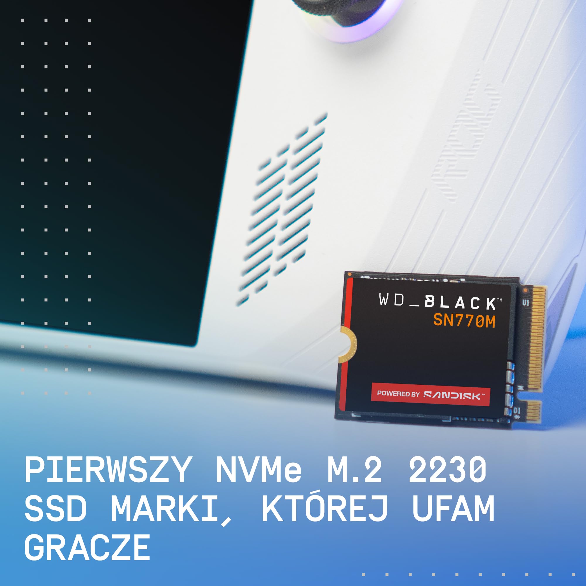 WD_BLACK SN770M SSD 500 GB (prędkości do 5150 MB/s, M.2230 dla przenośnych urządzeń do gier i kompatybilnych laptopów, PCIe Gen 4.0, TLC 3D NAND) POWERED BY SANDISK