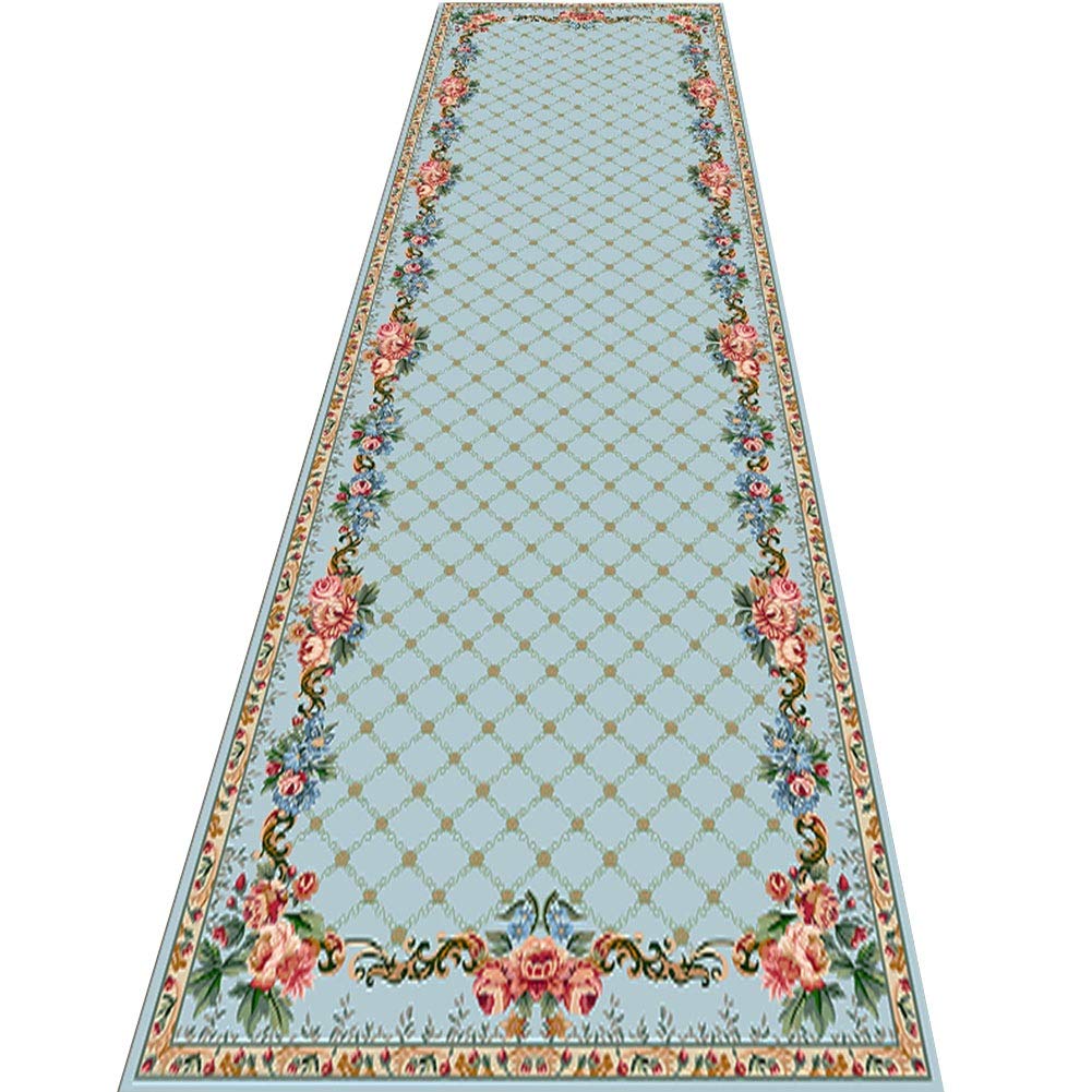 Felpudos moqueta corredor azul de flores enrejado para puerta habitación