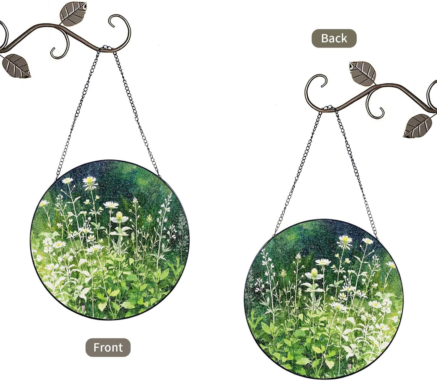 Stained Glass Window Hanging 10in Window Suncatcher Glass Panel with Metal Chain Watercolor Wildflowers Flowers Herbs Sun Catchers Wall Art Home Decor Gift for Women Mother's Day