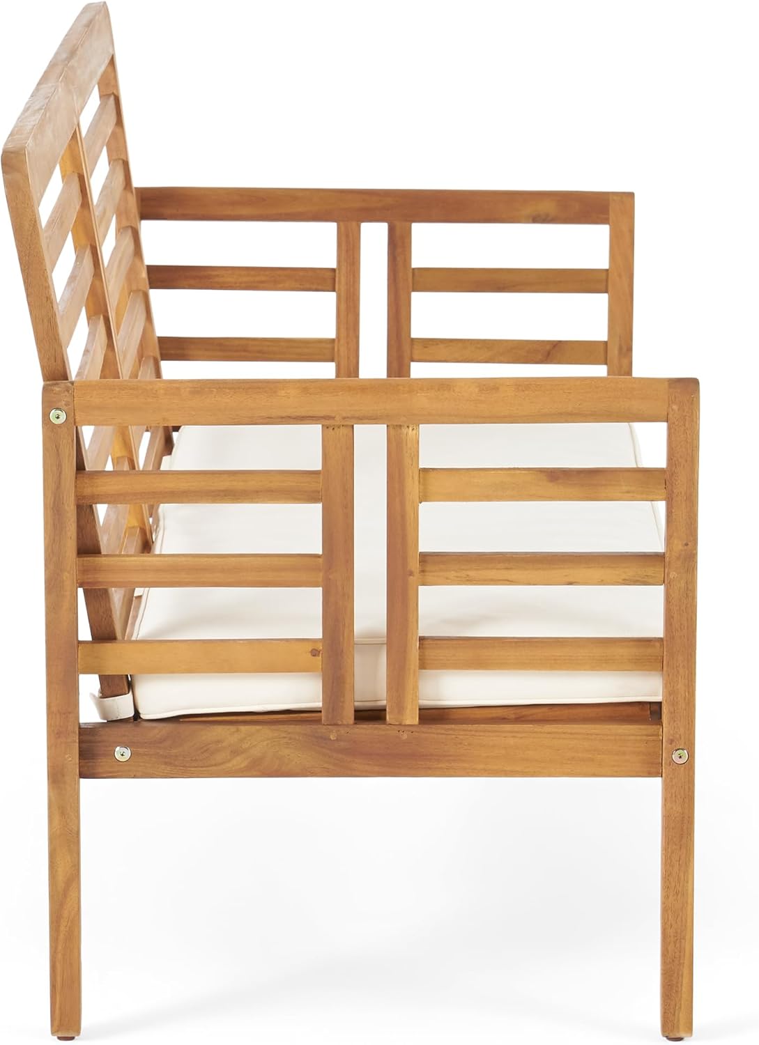 Christopher Knight Home Caydon Patio Acacia Wood Loveseat with Water-resistant Cushion, Garden Bench, Backyard, Poolside Chair for 2 People, Open-Slat Paneling with Double Pane Design, Brown and Cream