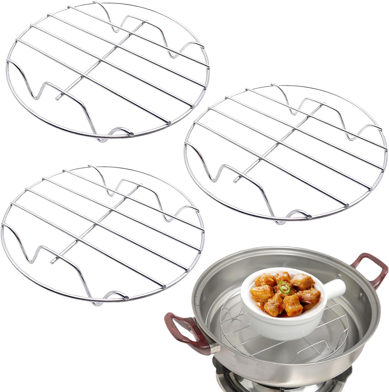 3Pcs Steam Rack, Air Fryer Rack Round, Canning Rack, Air Fryer Shelf
