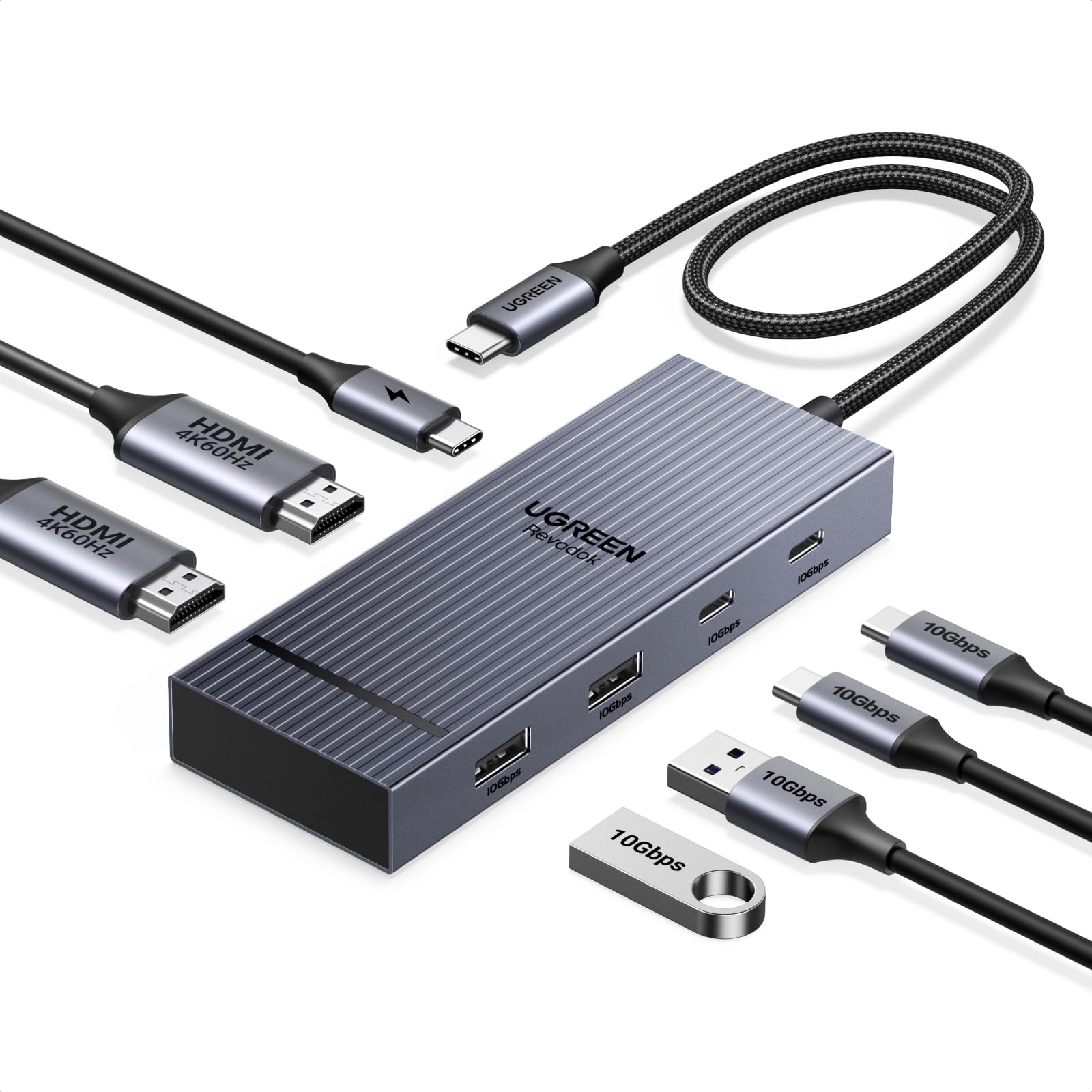 UGREEN Revodok Pro 207 USB C Docking Station Dual Monitor, 7-in-1 Dock with 4K@60Hz HDMI, 10Gbps 2...