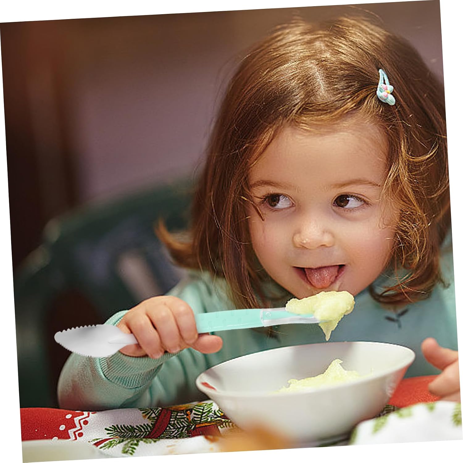 Milisten Stainless Steel Fruit Puree Scraper Spoon with Soft Silicone Head for Boy Girl Ergonomic Handle Durable Utensil for Scraping Food and Dessert Green with Storage Case
