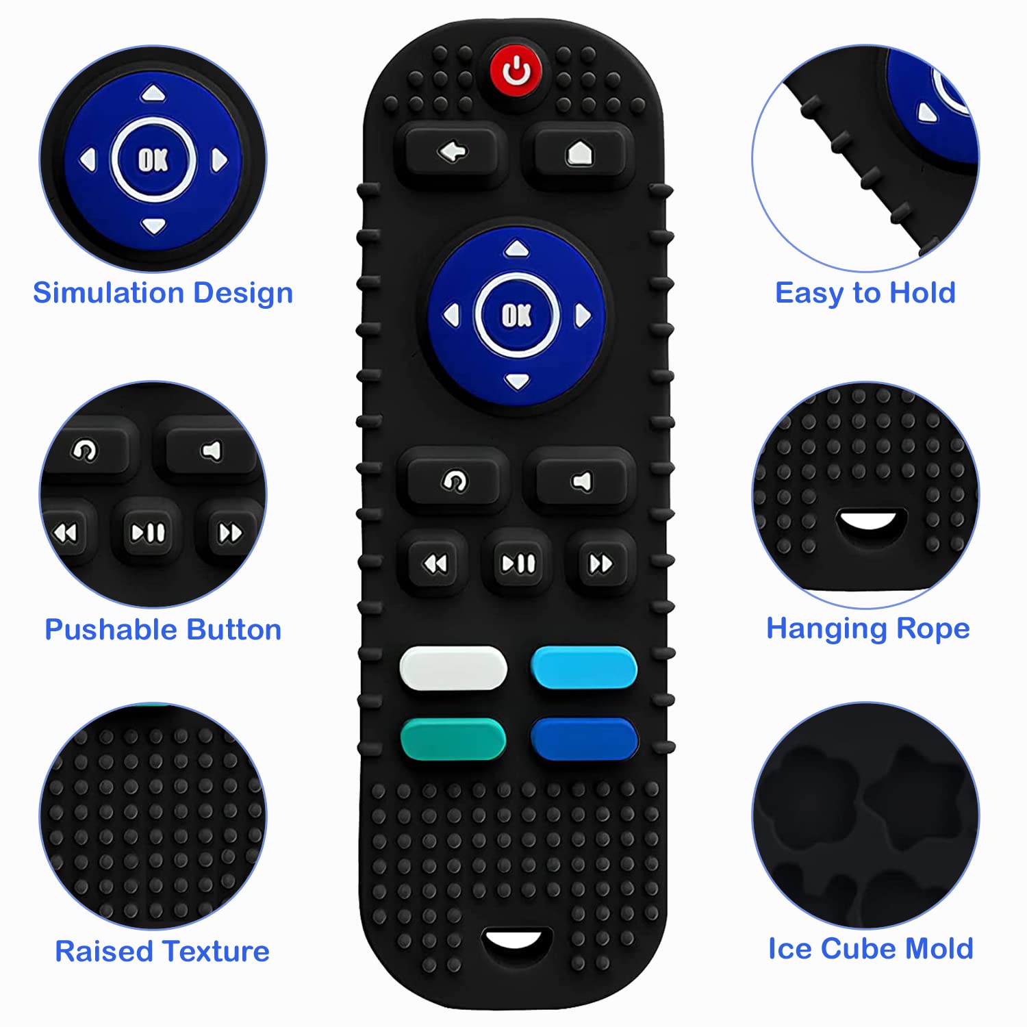 tekme Remote Control Shaped Silicone Teether For 6 To 12 Months Baby, Helps Biting Skills Development, Shape Recognition, Teething Toys For Babies And Toddlers (Combo | Black & Pink) - Image 4 thumbnail