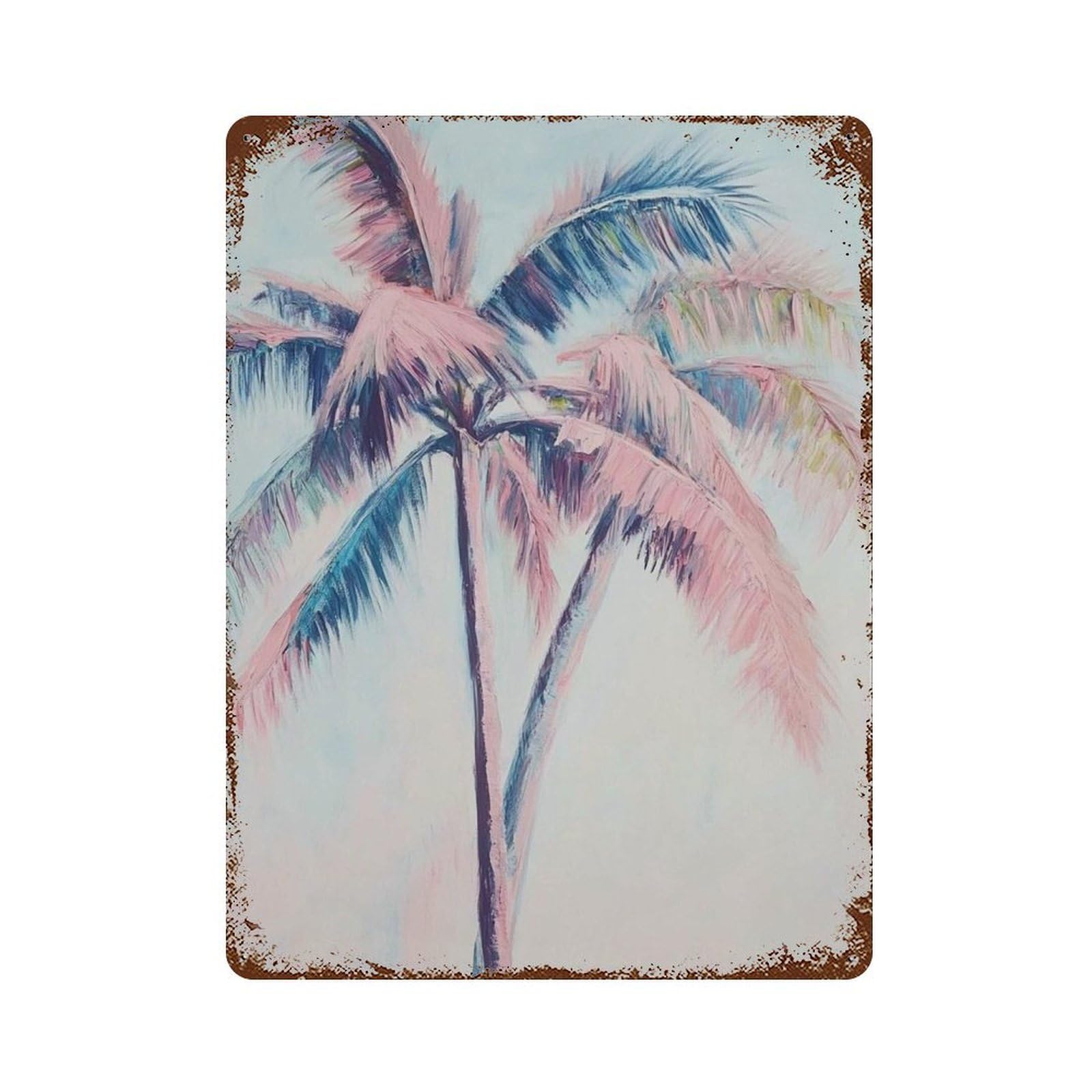 xiaoxiaoshen Palm Tree Tropical in Blue And Pink Coastal Beach Summer Vibes Boho Paradise Wor Wall Decor Art Metal Tin Poster Modern Home Decor Art Home Bar Shop Decorations Vintage Sign 40x30cm