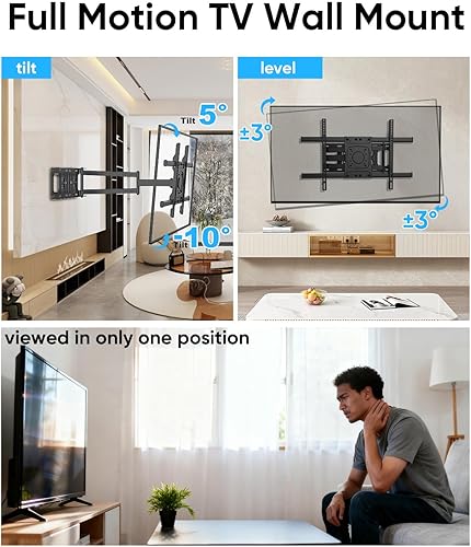 Miniatura 7 de Soporte de pared para TV de brazo largo de esquina con extensión de 25.6 pulgadas, soporte de TV de movimiento completo giratorio de 180 grados