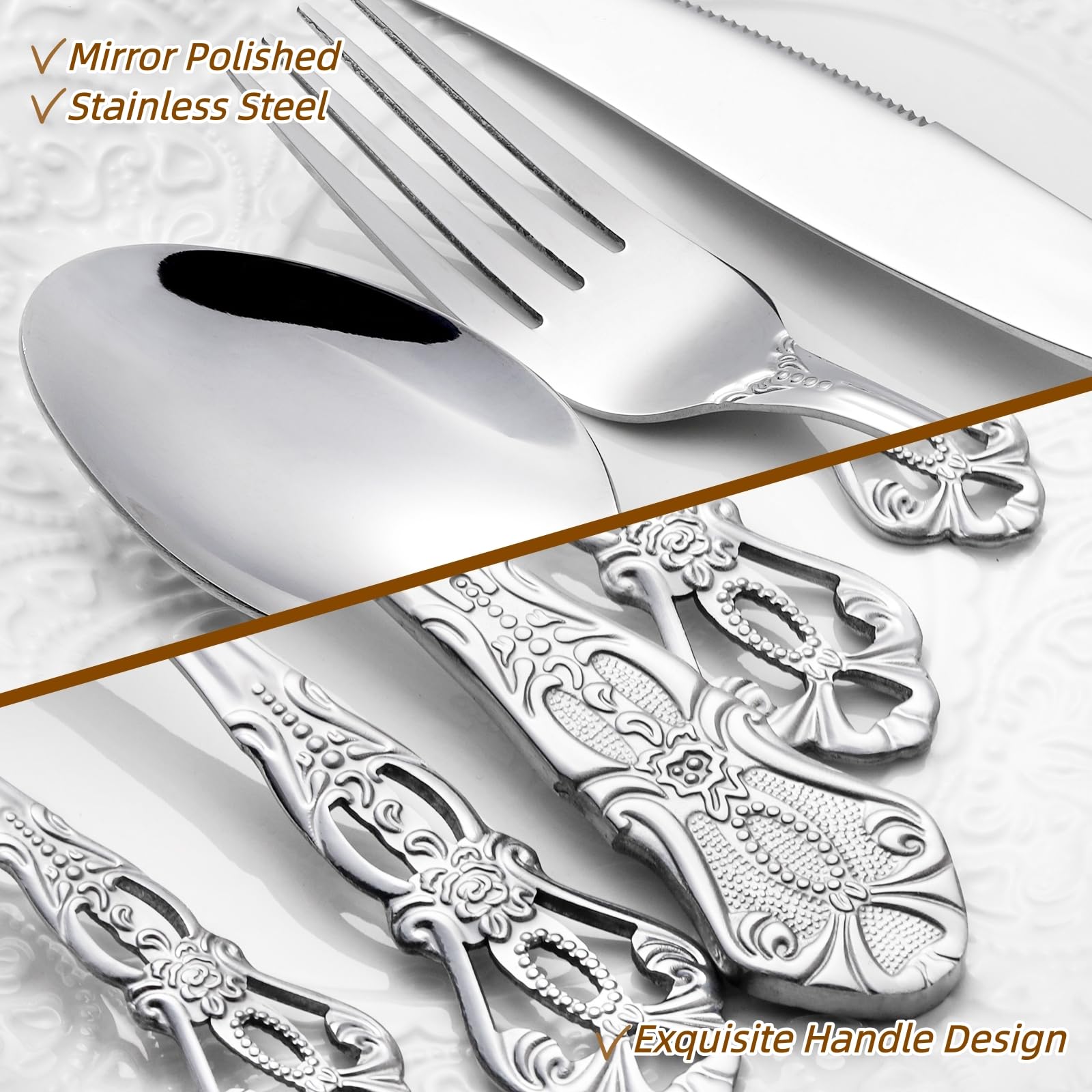 40-teiliges Retro-besteckset Für 8 Personen, Edelstahl, Spülmaschinenfest, Inklusive Gabeln, Löffeln Und Messern, Vintage-besteckset Für Hochzeiten, Partys Und Weihnachten