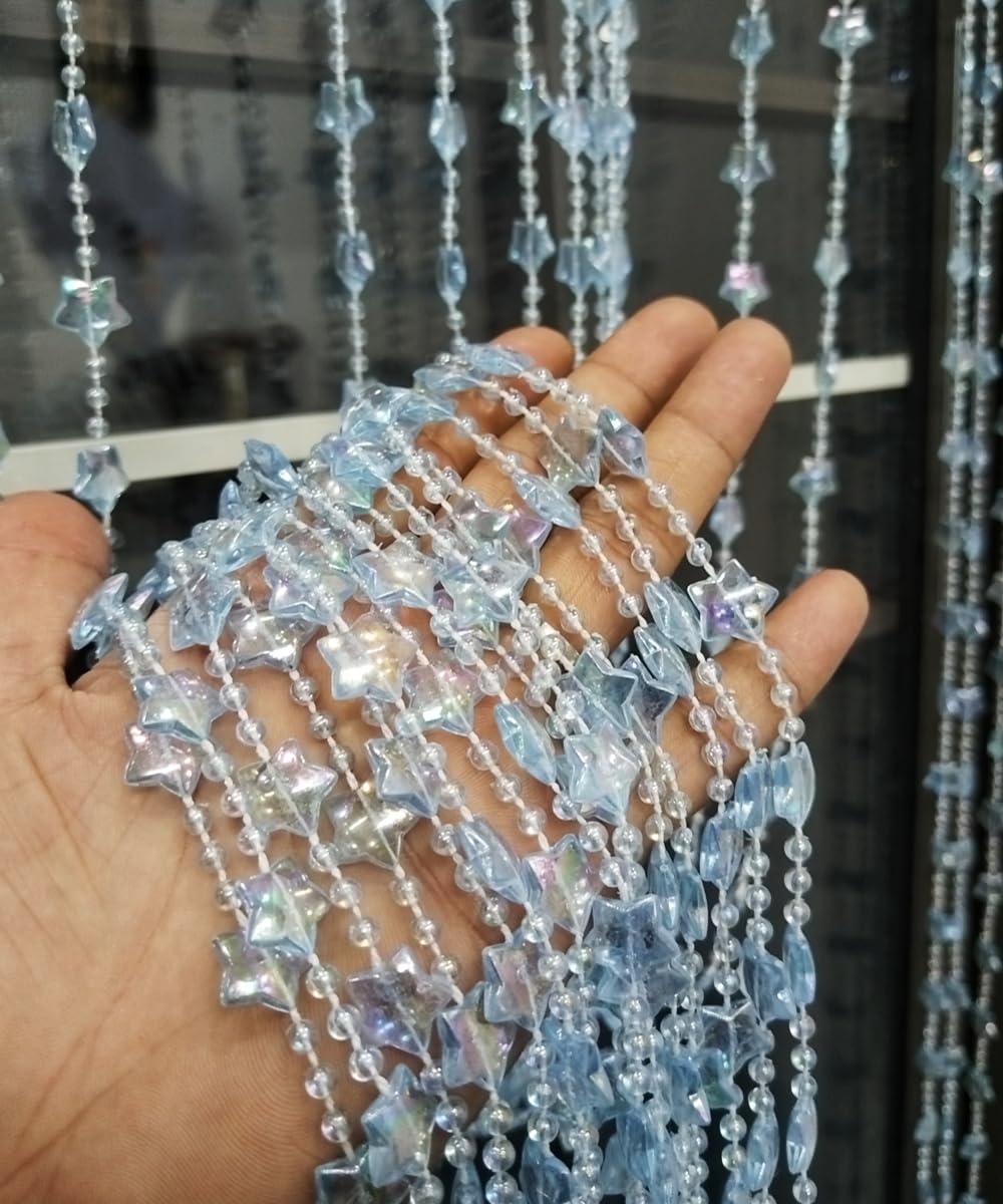 ave Split Perlenvorhang für Türen, Sterne, Acryl, hängende Türperlen, Fadenvorhänge, Quaste, Raumteiler, Bildschirm-Dekor für Tür, Fenster, Wohnzimmer, Hochzeit, 049 Stern (Blauer Stern)