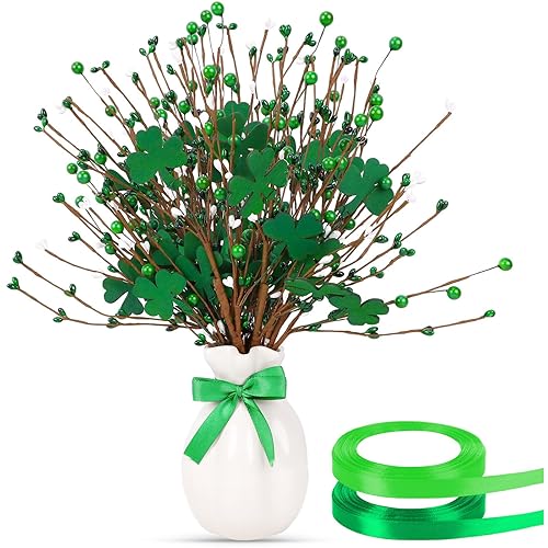 JUNEBRUSHS St Patricks Day Decorations, 6 Pack Shamrock Picks Artificial