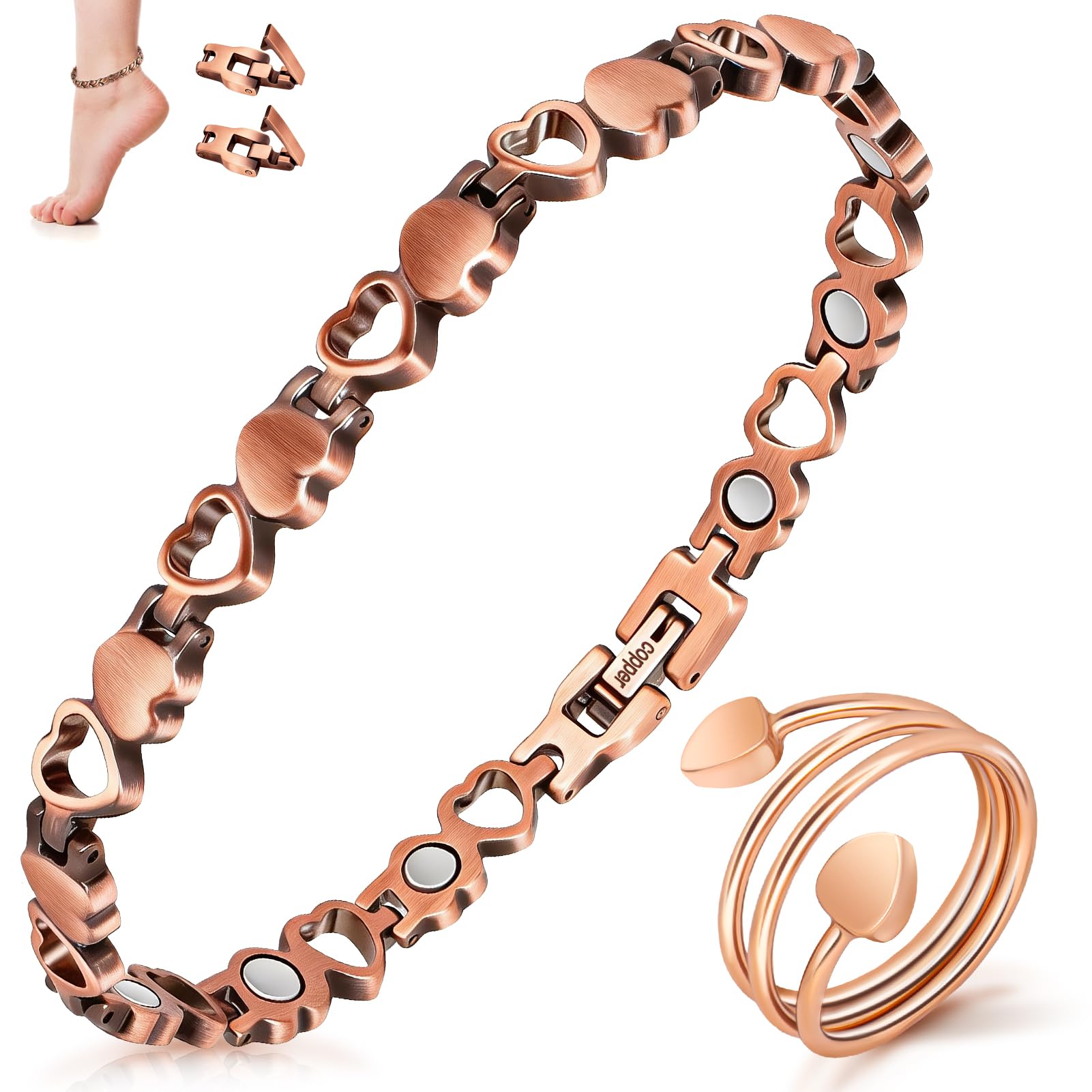 Copper Anklet for Women, Magnetic Copper Anklet ＆ Magnetic Rings