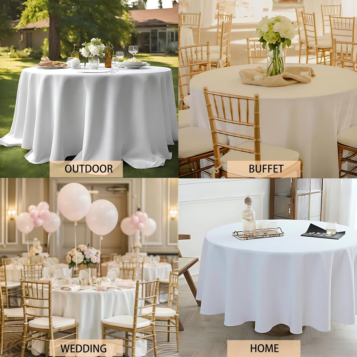 Table Cloth Washable Polyester Cover Fit Reception Party Buffet Restaurant Tablecloth Size Calculator (White 90 Inch Round 12)