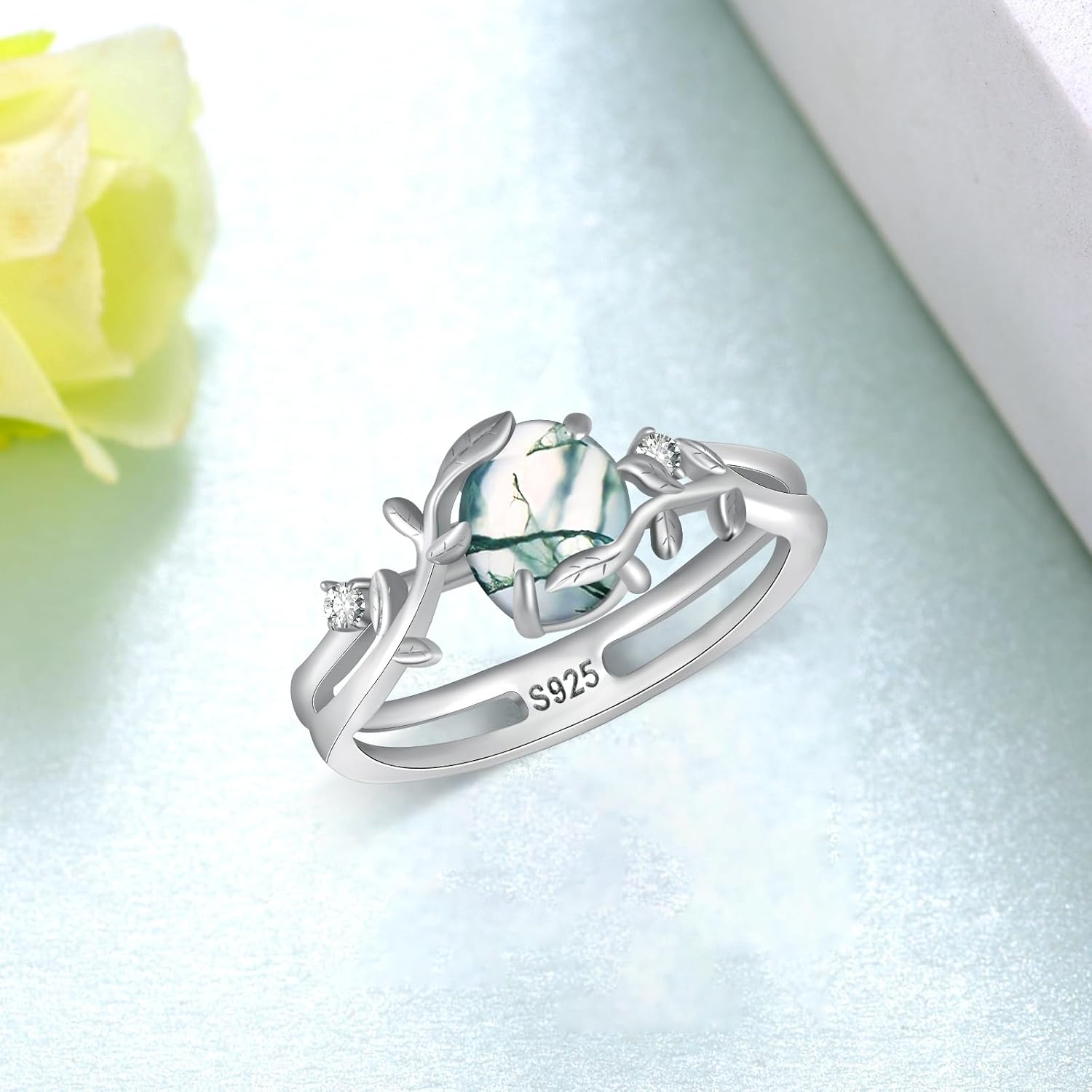 Moss Agate Ring 925 Sterling Silver Moss Agate Jewelry Agate Rings for Women Gift - Image 3