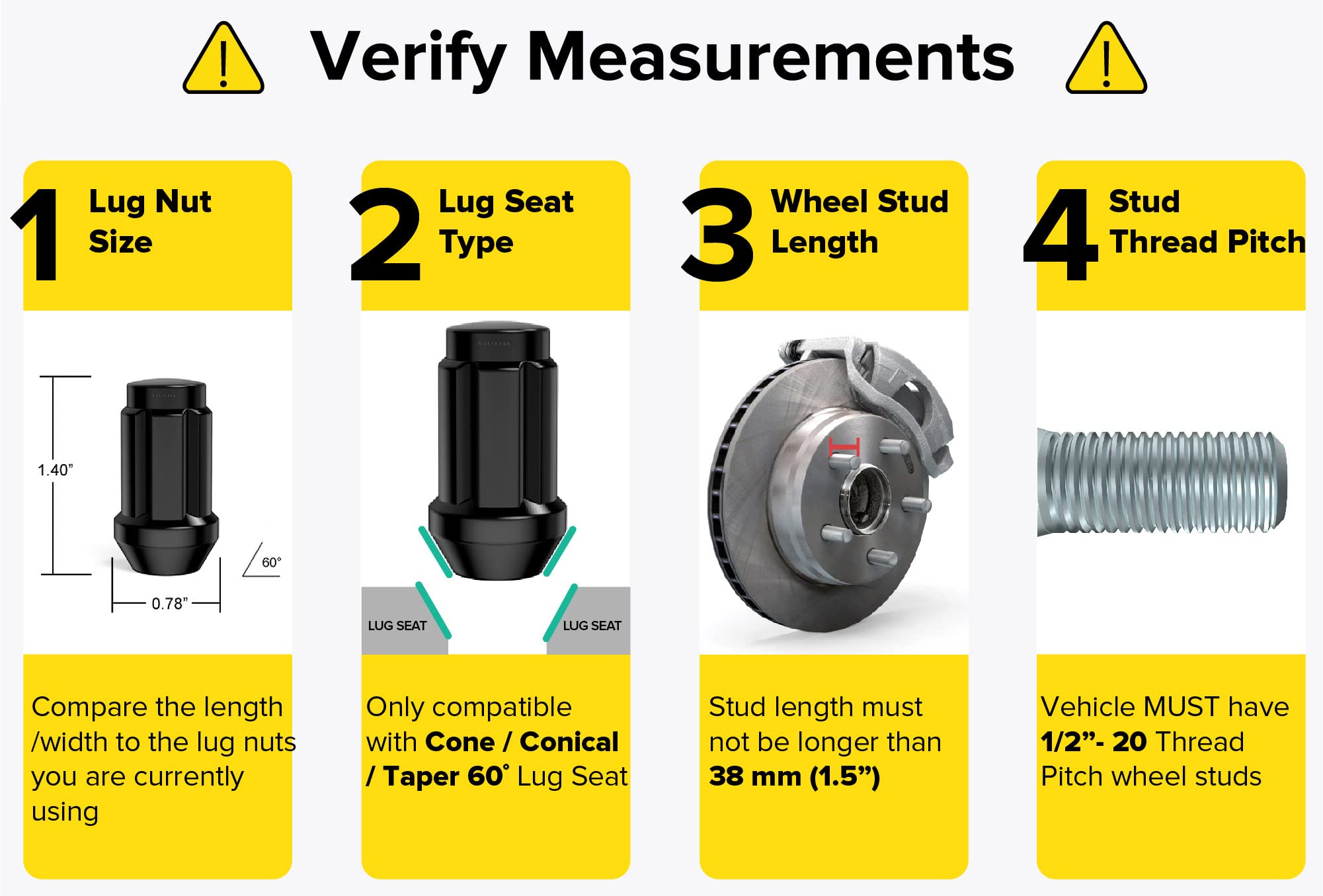 24pcs Black Spline Drive Lug Nuts - 1/2x20 Threads - 1.4 inch Length - Closed End - Cone Acorn Taper Seat - Includes 1 Socket Key Tool - Compatible with Dodge Dakota Durango Viper