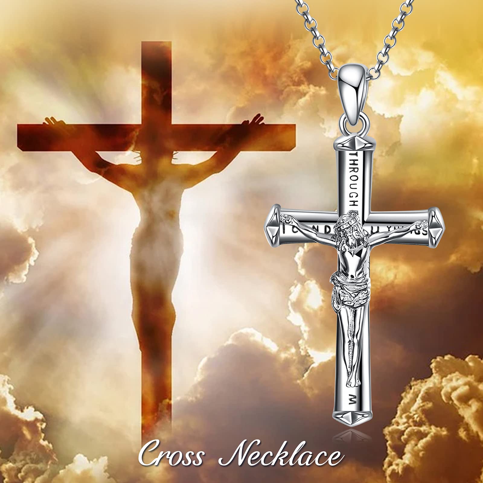 POPLYKE Collana con croce in argento Sterling 925 per donne e uomini, ciondolo a forma di crocifisso con girasole, gioiello raffinato, regalo di compleanno per donne, adolescenti, ragazze, ragazzi,