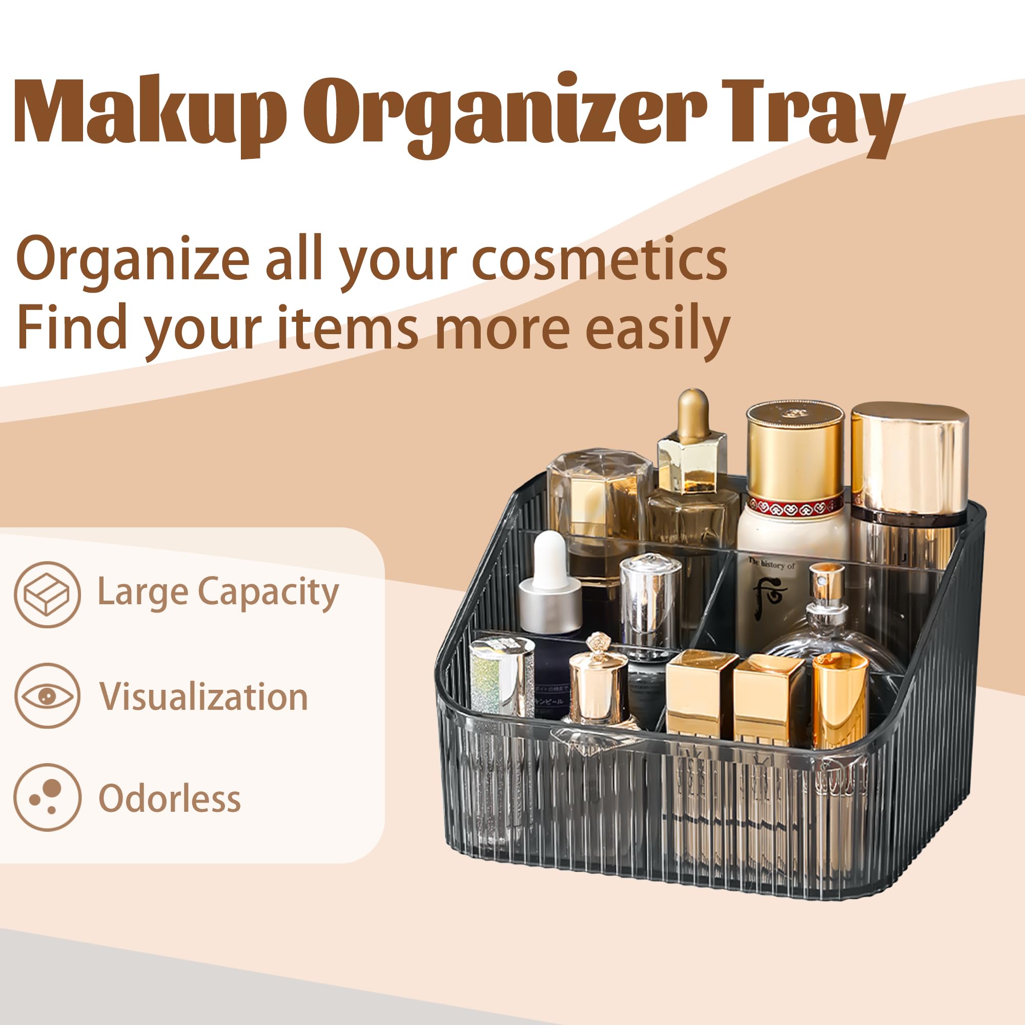 Homeanda Makeup Organiser Storage Compartments, Skin Care Cosmetic Organiser, Makeup Organiser and Storage(Grey) - Image 4