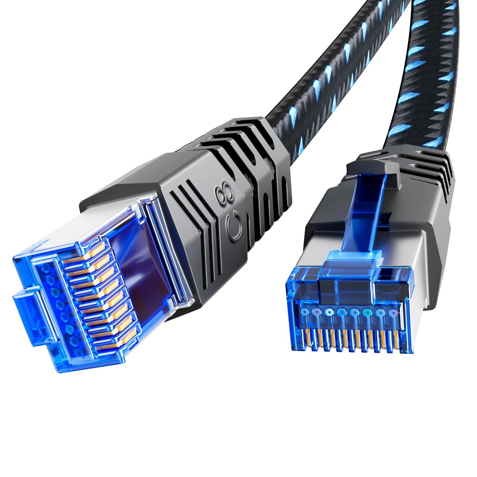 Ercielook Cavo Ethernet 2m, Cat 8 Cavo LAN schermato intrecciato professionale, cavo di rete Cat8 ad alta velocità 40 Gbps e 2000Mhz per router/giochi/modem