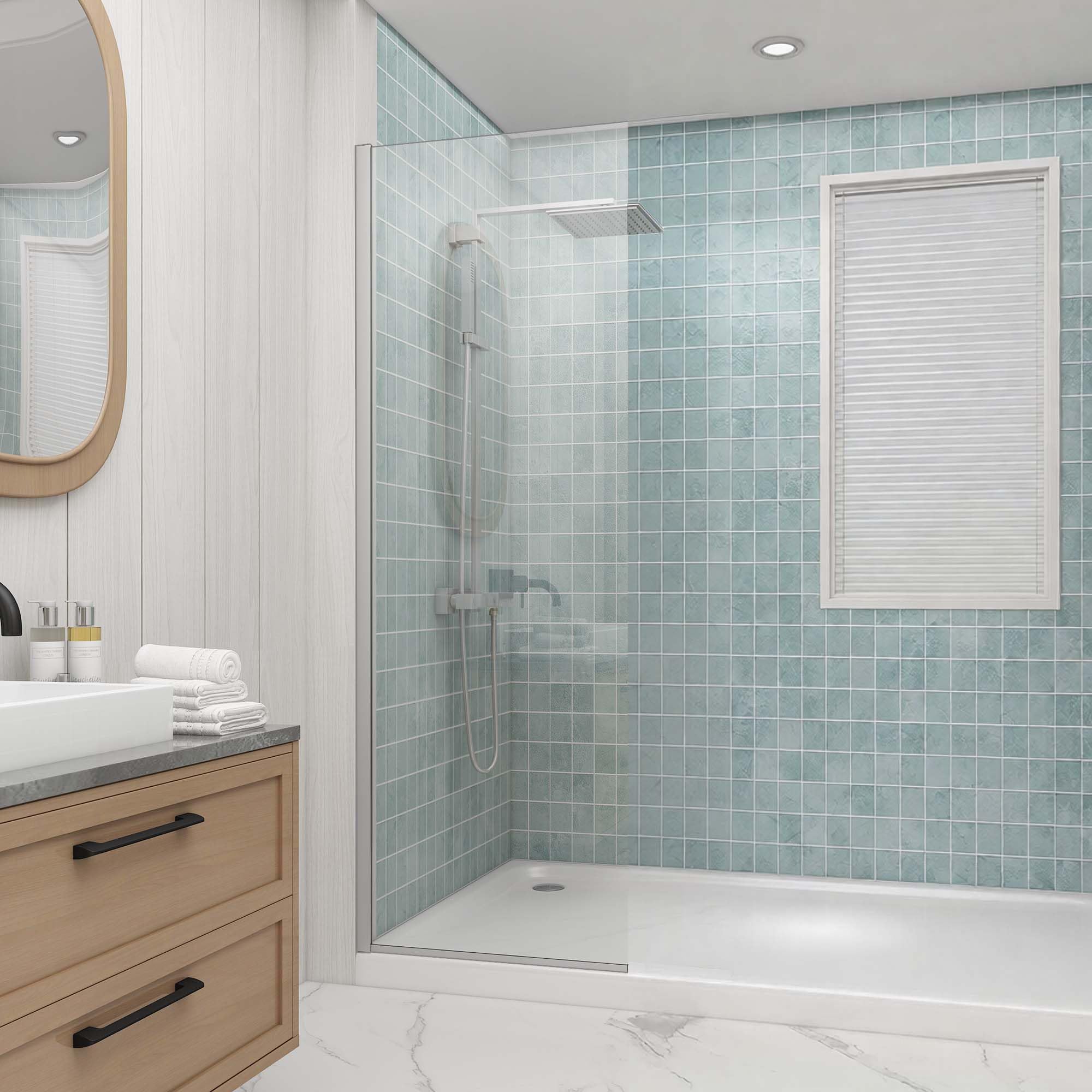 Photo 1 of Sunrosa 24"x76" Shower Glass Panel - Brushed Nickel