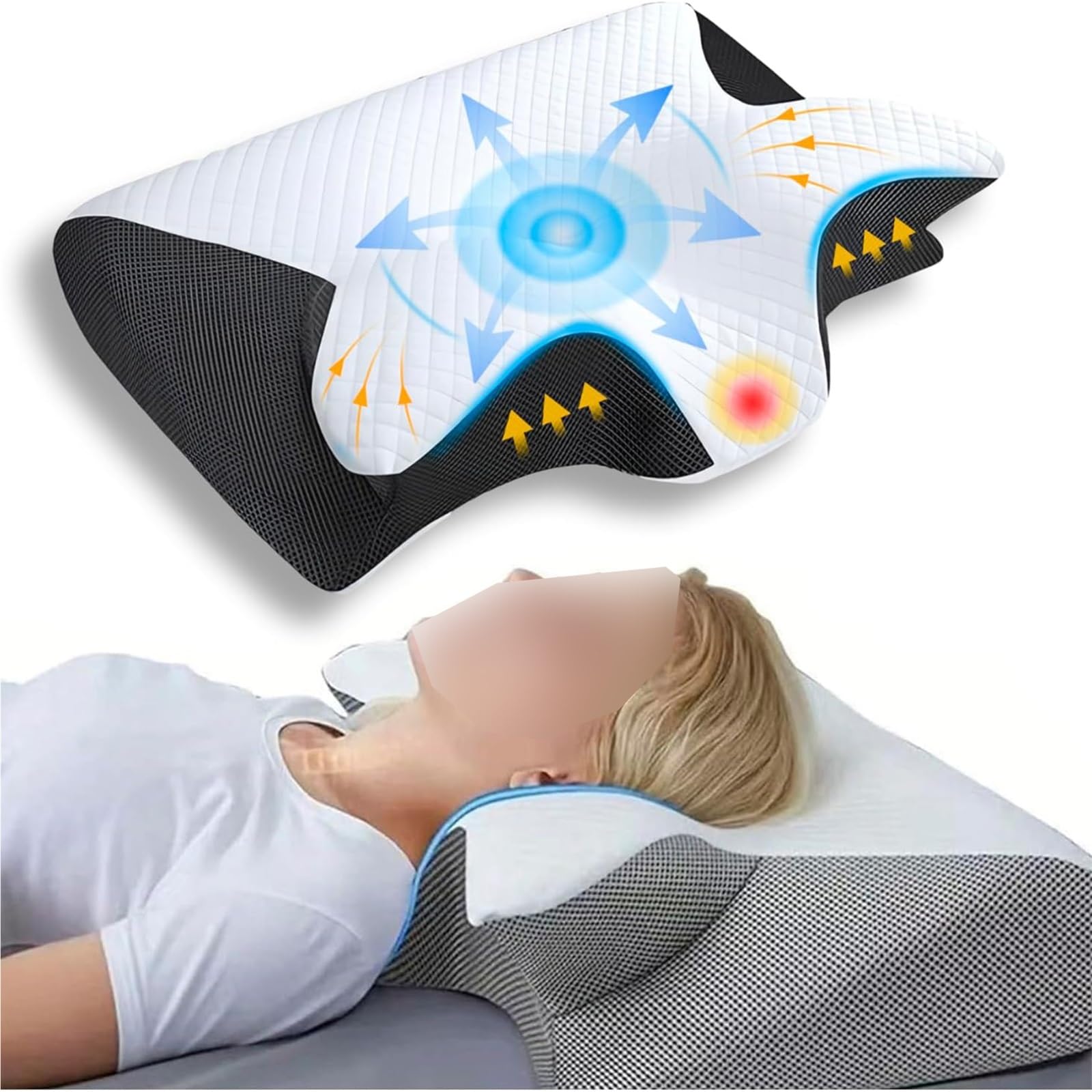 Poduszka ortopedyczna pod szyję Ergonomiczna pianka z pamięcią kształtu - dla osób śpiących na boku, pleców i brzucha, do odciążenia szyi (Noir)