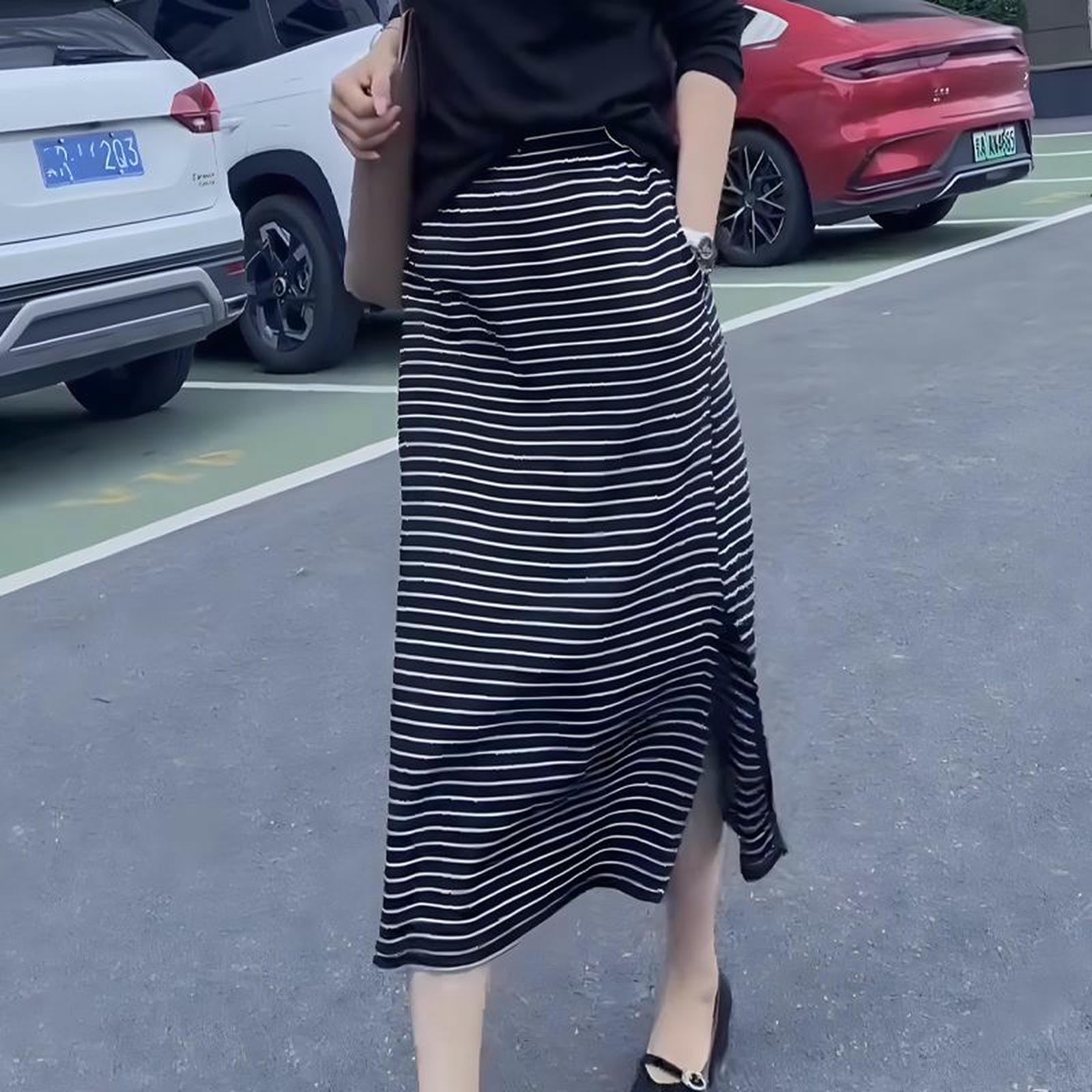 Spódnice damskie w dużych rozmiarach styl wiosna i lato, prosta wygodna w kratkę, dopasowana moda-czarny-2xl
