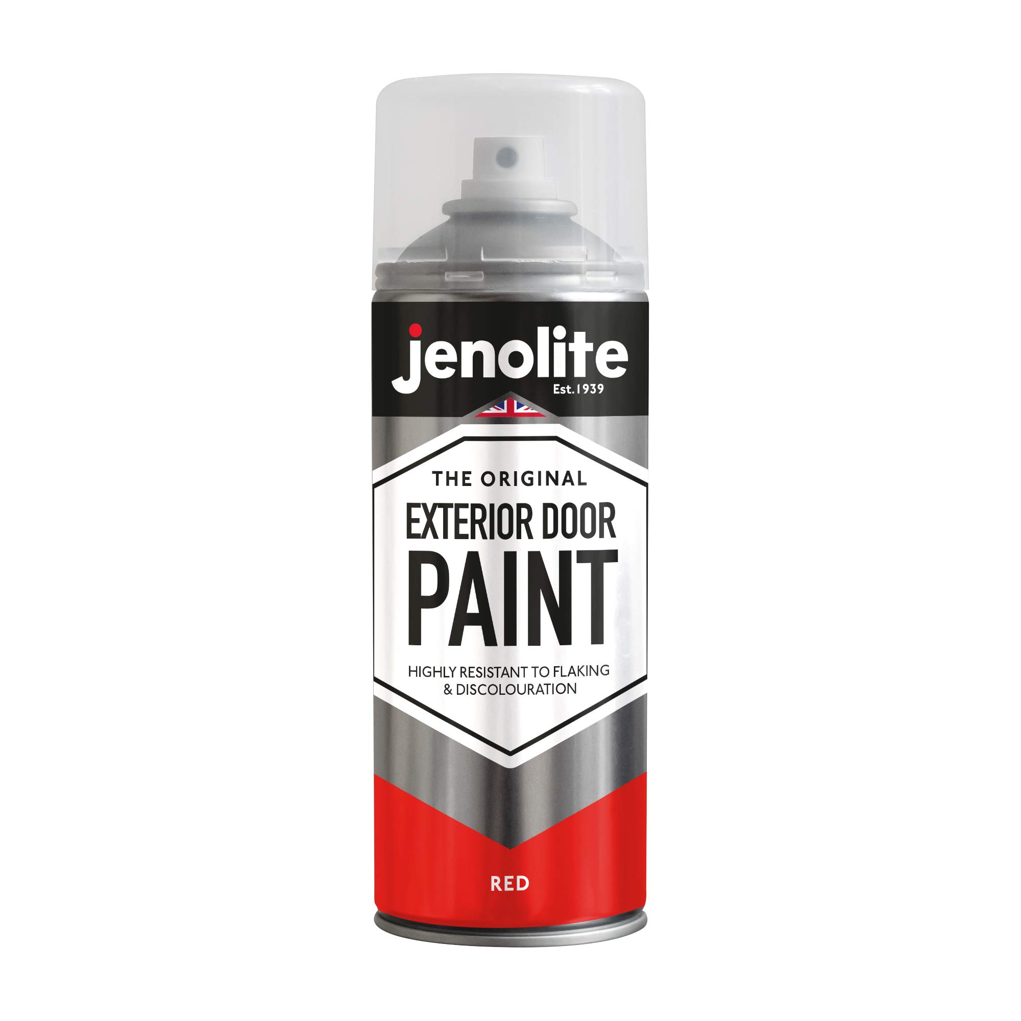 Jenolite Red Exterior Door Paint Aerosol | | Multi Surface | Metal & Wood Doors, Garage Doors & Windows | 400Ml | Ral 3020