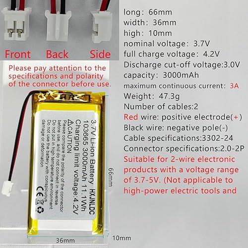 Miniatura 2 de DC 3.7V 3000mAh 103665 Batería de repuesto de polímero de litio recargable para productos electrónicos DIY 3.7-5V con reemplazo de batería de 2