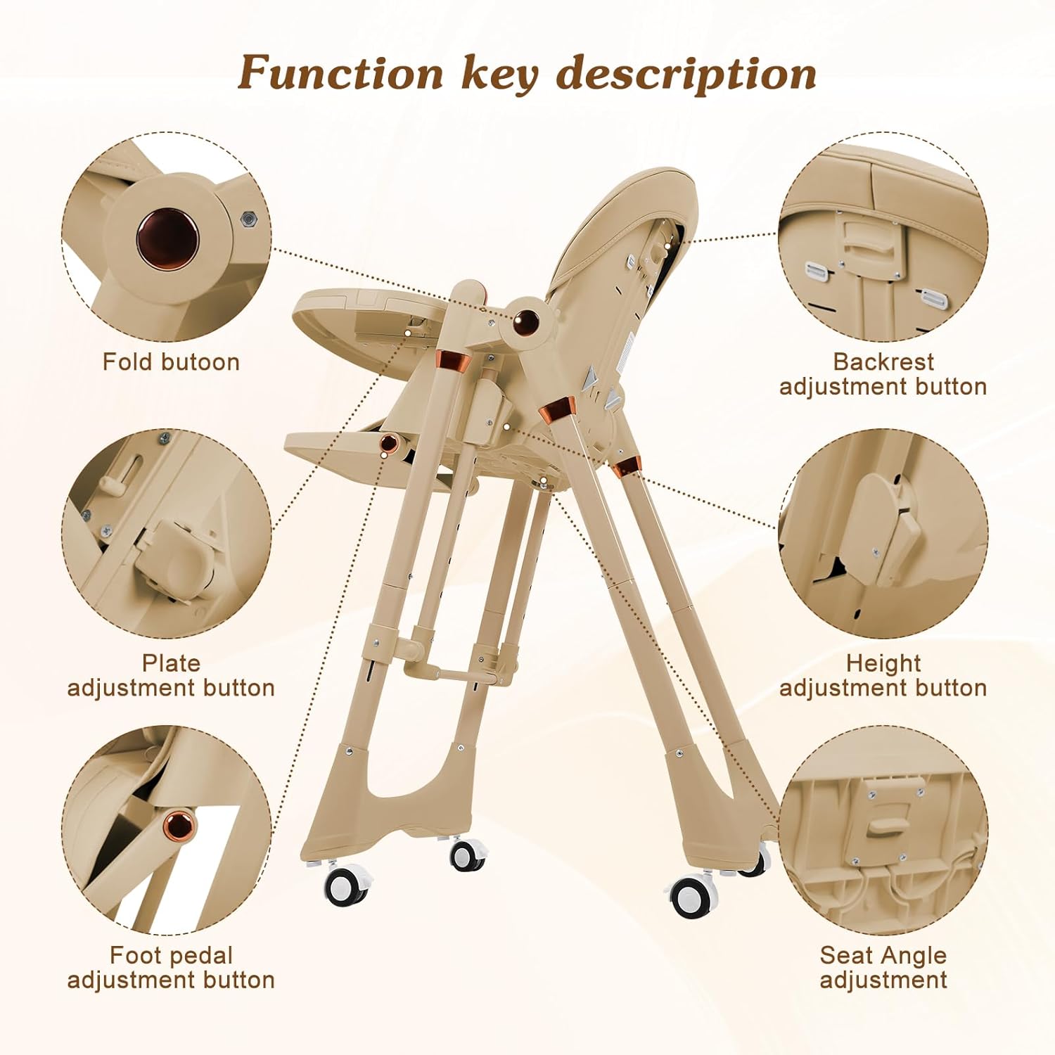 3-in-1 Baby High Chair with Soothing Rocker | Convertible Baby High Chair for Toddlers | Brake Wheels, Easy Clean, Space Saving | Adjustable, Removable Tray (Brown)