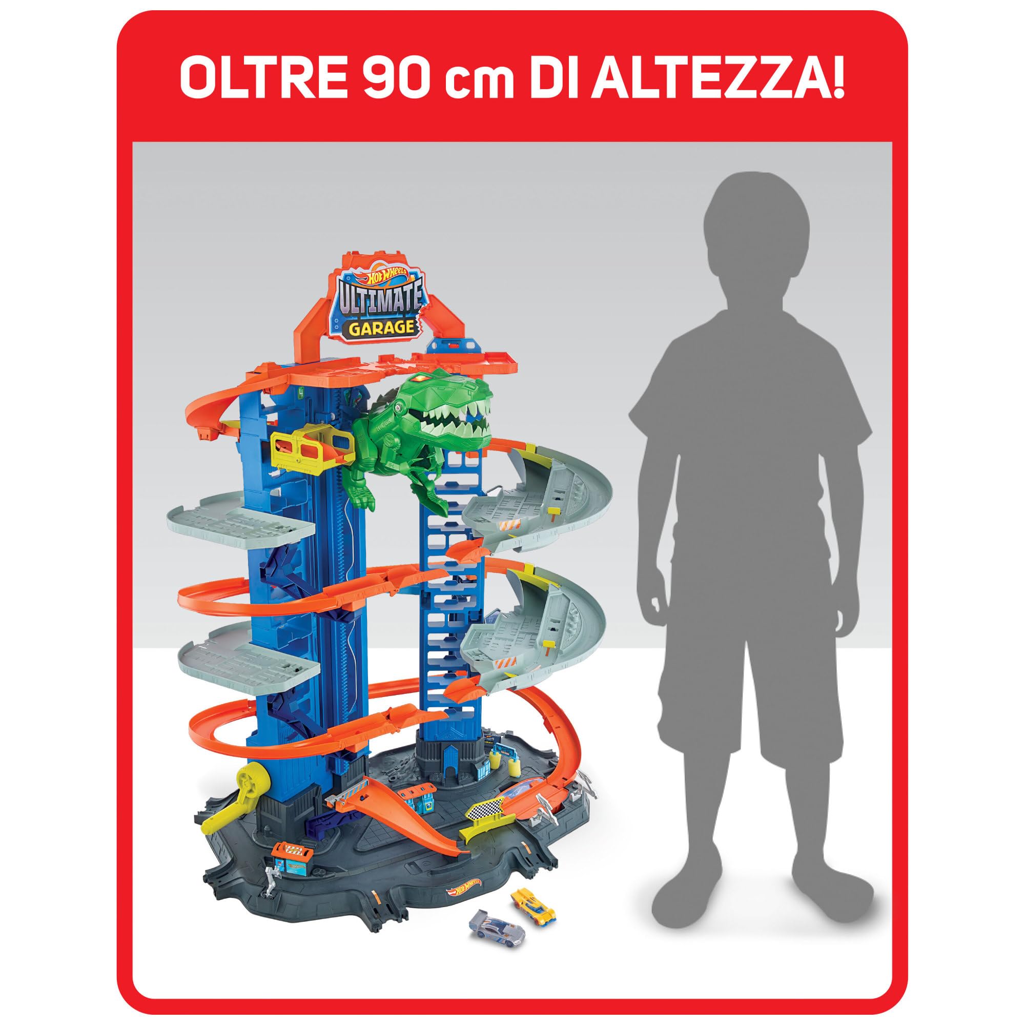 Hot Wheels City Robo T-Rex Ultimate Garage Modalità multigiocatore a più livelli per riporre auto in scala 100 plus 1 64, idea regalo per bambini dai 5 anni in su, GJL14