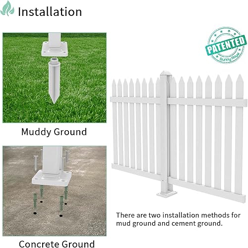 Miniatura 3 de Paneles de valla de piquetes, 4 juegos de 84 pulgadas de largo x 32.6 pulgadas de alto, valla de vinilo de PVC blanca para jardín de patio delantero