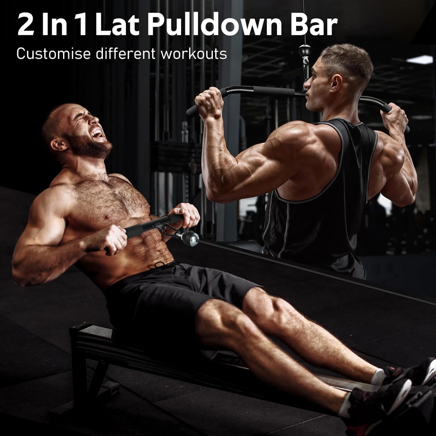 RENRANRING Pulley System, Weight Cable Pulley System for Home Gym,Cable Machine Attachment with 2 in 1 LAT Pull Down Bar,Tricep Rope,Long Strap,Exercise Handles for Biceps Curl, Forearm