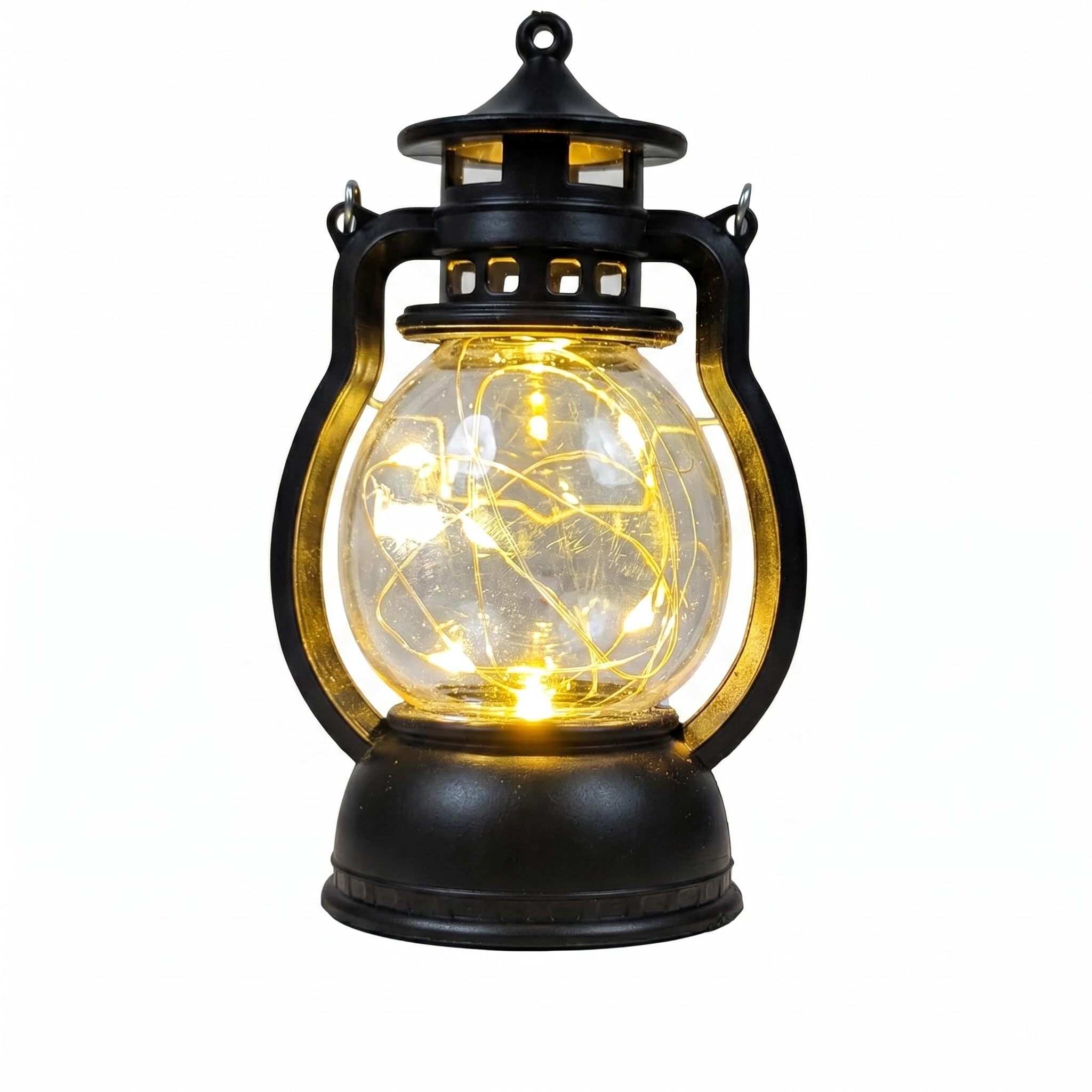 Vintage LED Hurricane Lantern – Battery Operated Decorative Table Lamp with Fairy Lights, Portable Hanging Metal Finish Lantern for Home Decor, Patio, Camping, and Power Outages (Black)-image-36
