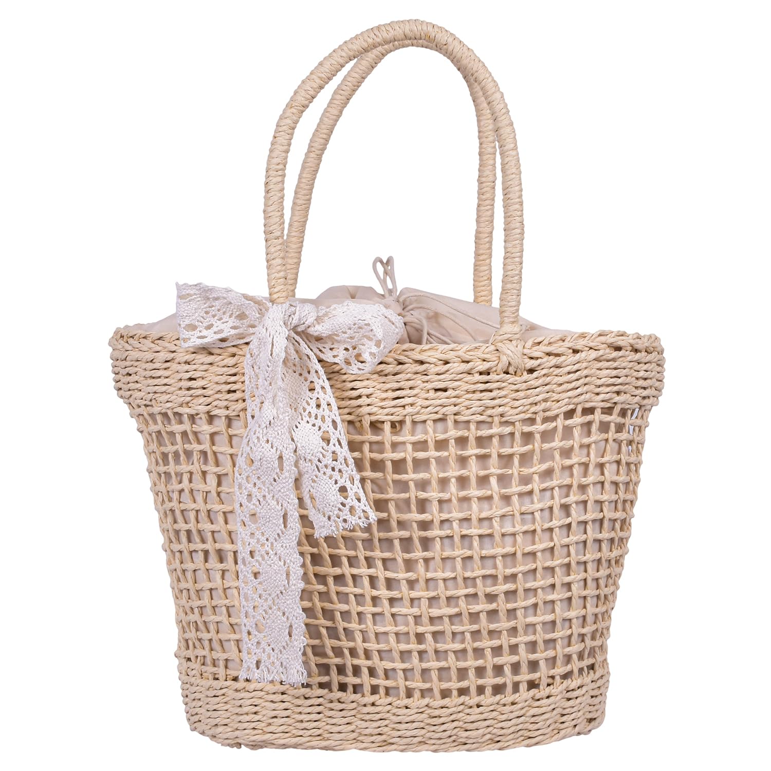 DENOVA Raffia Handbag with Lining & Bow | Beach bag, Womens Handbag, Tote Bag |Cream | 39X27 Cm (B0C9TXJ69L) Amazon Price History, Amazon Price Tracker