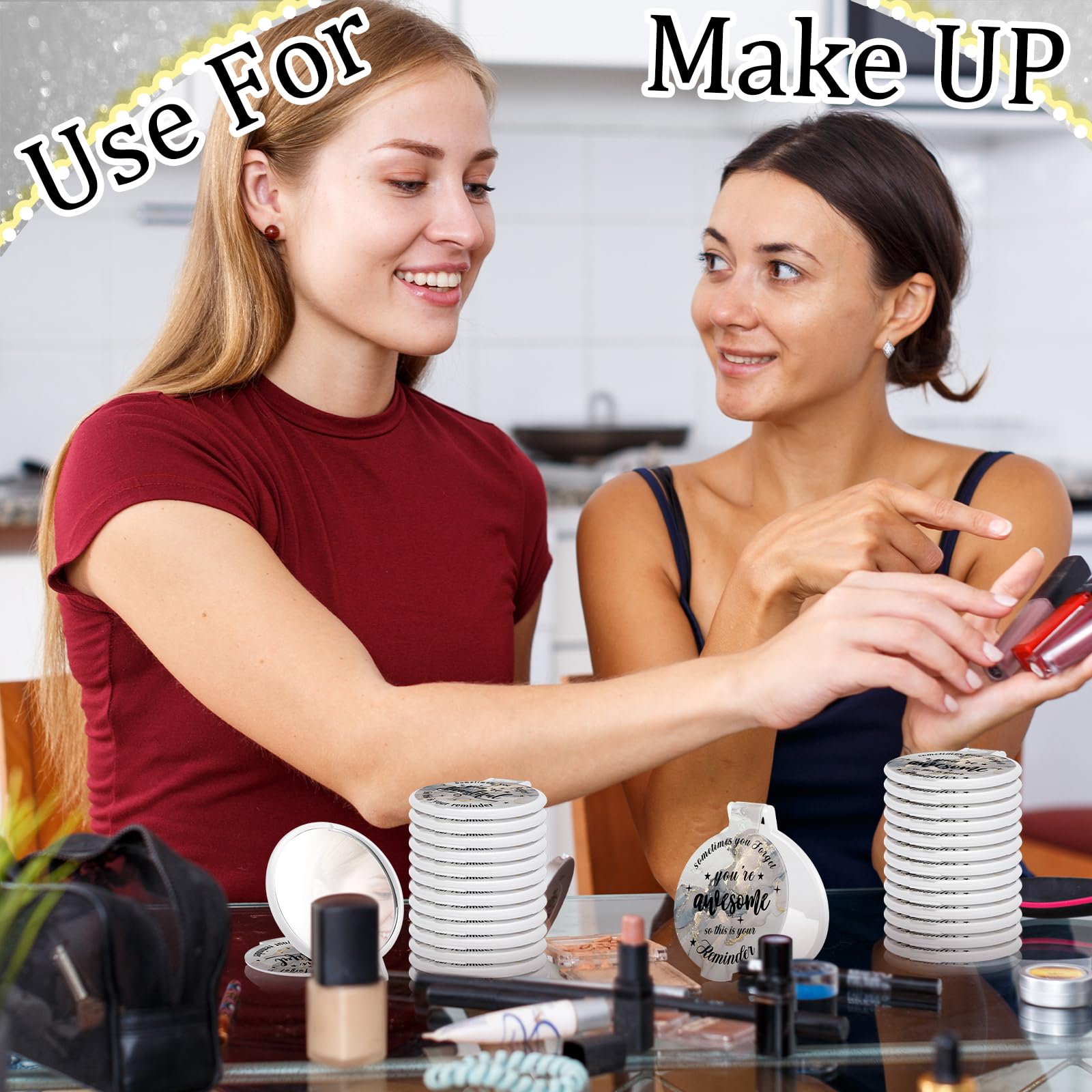 Wenqik 100 espejos compactos a granel, pequeños espejos plegables inspiradores, mini espejo redondo compacto de bolsillo para bolso, regalos de agradecimiento, impresionante y hermoso para mujeres