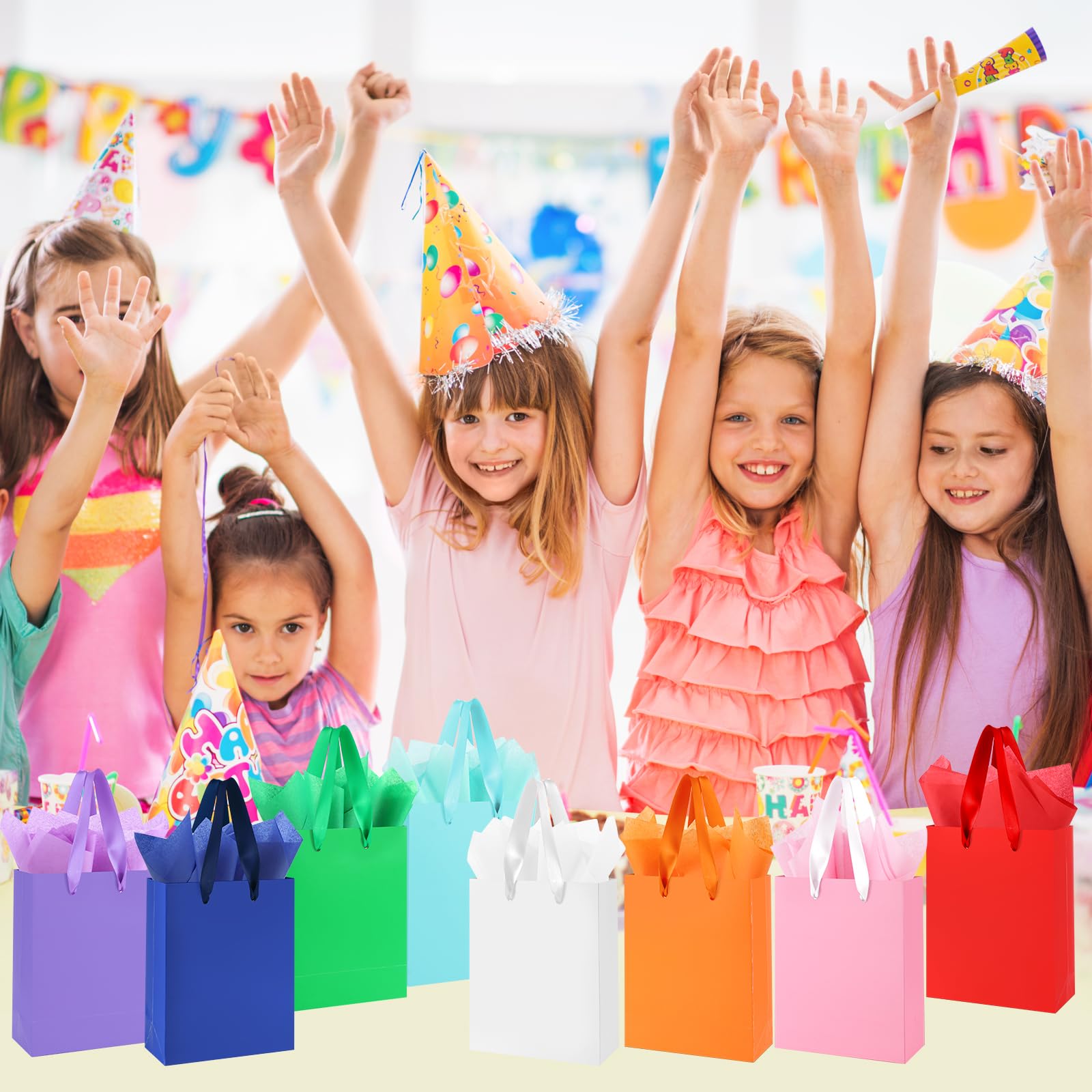 Ethhqu 12-Pack Orange Small Gift Bags with Handles - Includes 24 Tissue Papers, 6.3x4.7x2.4 Inches Mini Gift Card Bag for Birthday Party, Baby Shower, Wedding, Holiday