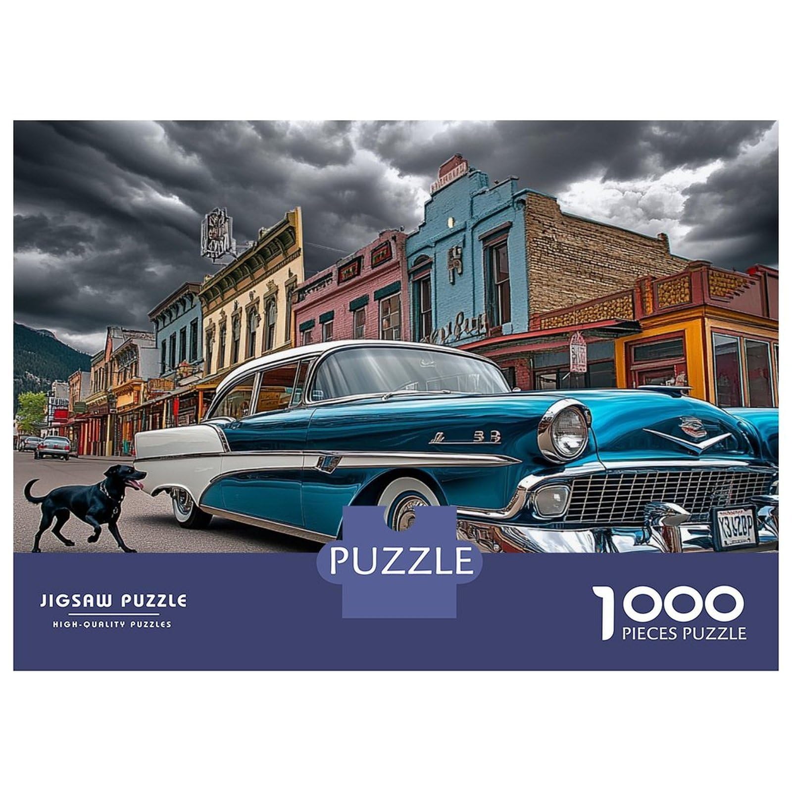Classic Car Street Scene 1000 Piece Jigsaw Puzzle Paper for Adults Relaxation Focus Home Decor 52x38cm/1000pcs