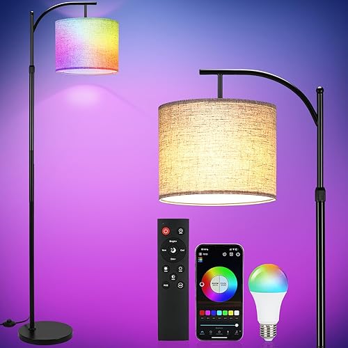 Lámpara de pie RGB para sala de estar, compatible con la aplicación, moderna lámpara de pie LED regulable, lámpara de esquina que cambia de color