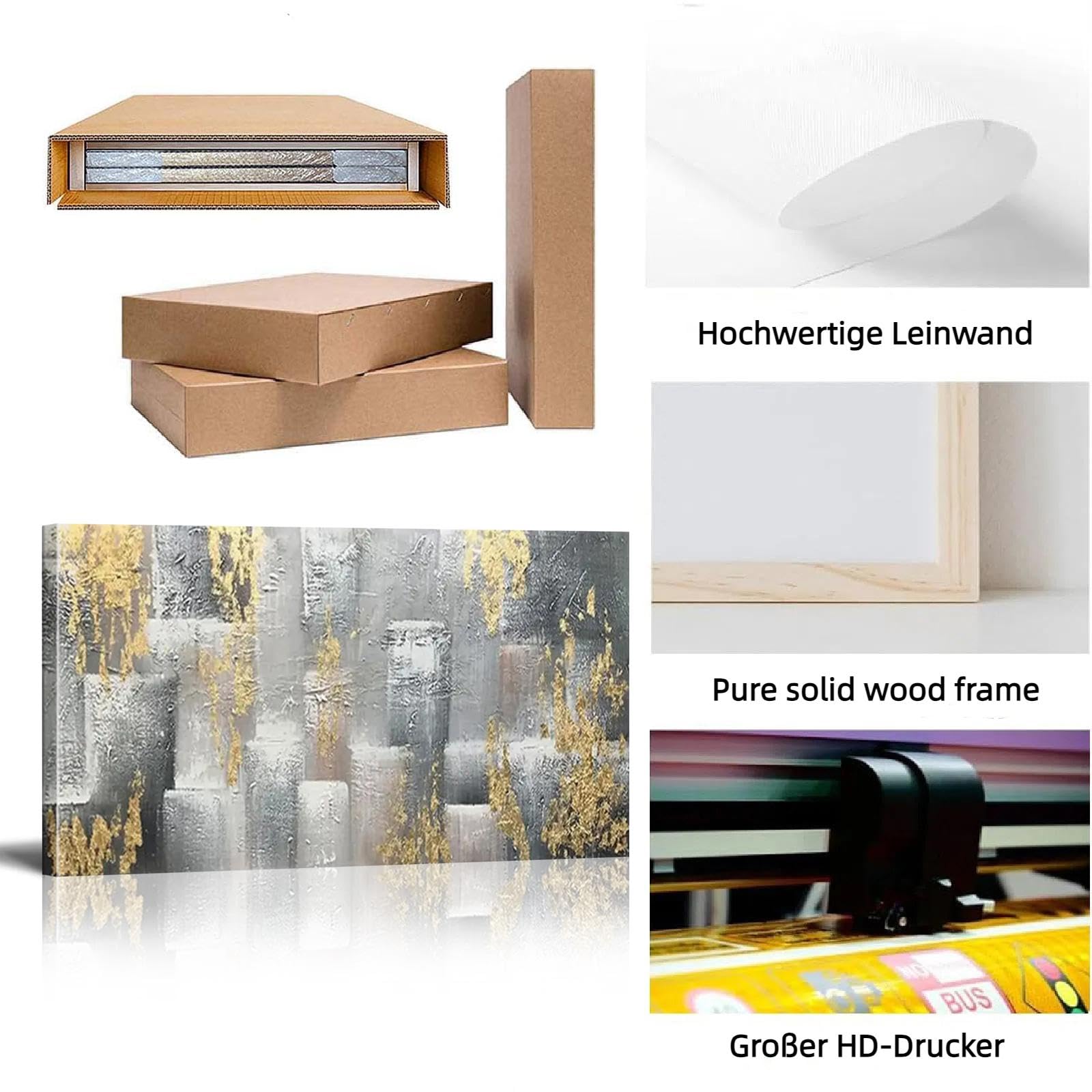 18meng Art Abstrakte Leinwand Bilder Gold Silber Leinwanddruck Wandbilder 80x60 cm XXL Modern Wohnzimmer Schlafzimmer Große Geometrische Kunstdruck Poster Decor Wandbild Aufhängefertig