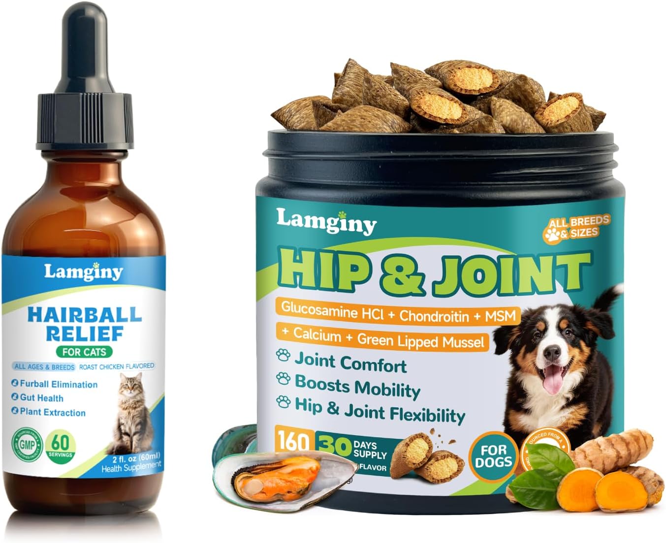 Cat Hairball Remedy for Digestive Health Aid & Dog Hip and Joint Crunchy & Creamy Chews