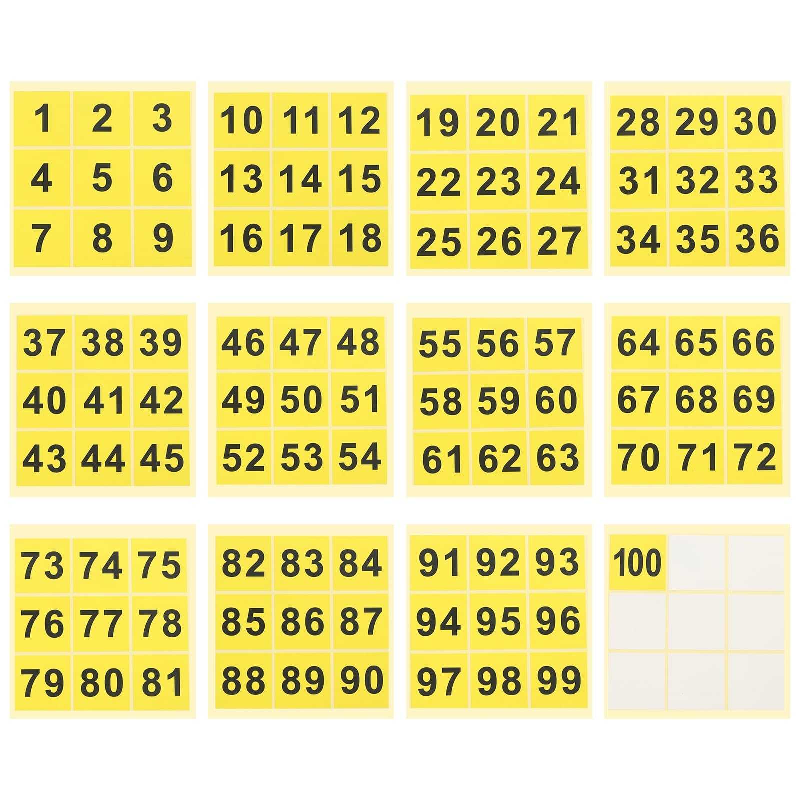 PATIKIL 50mm Consecutive Number Stickers 1-100, Square Self-Adhesive Vinyl Number Decals for Inventory Storage Organizing, Locker, Toolbox, Bins, Indoor Outdoor, Yellow