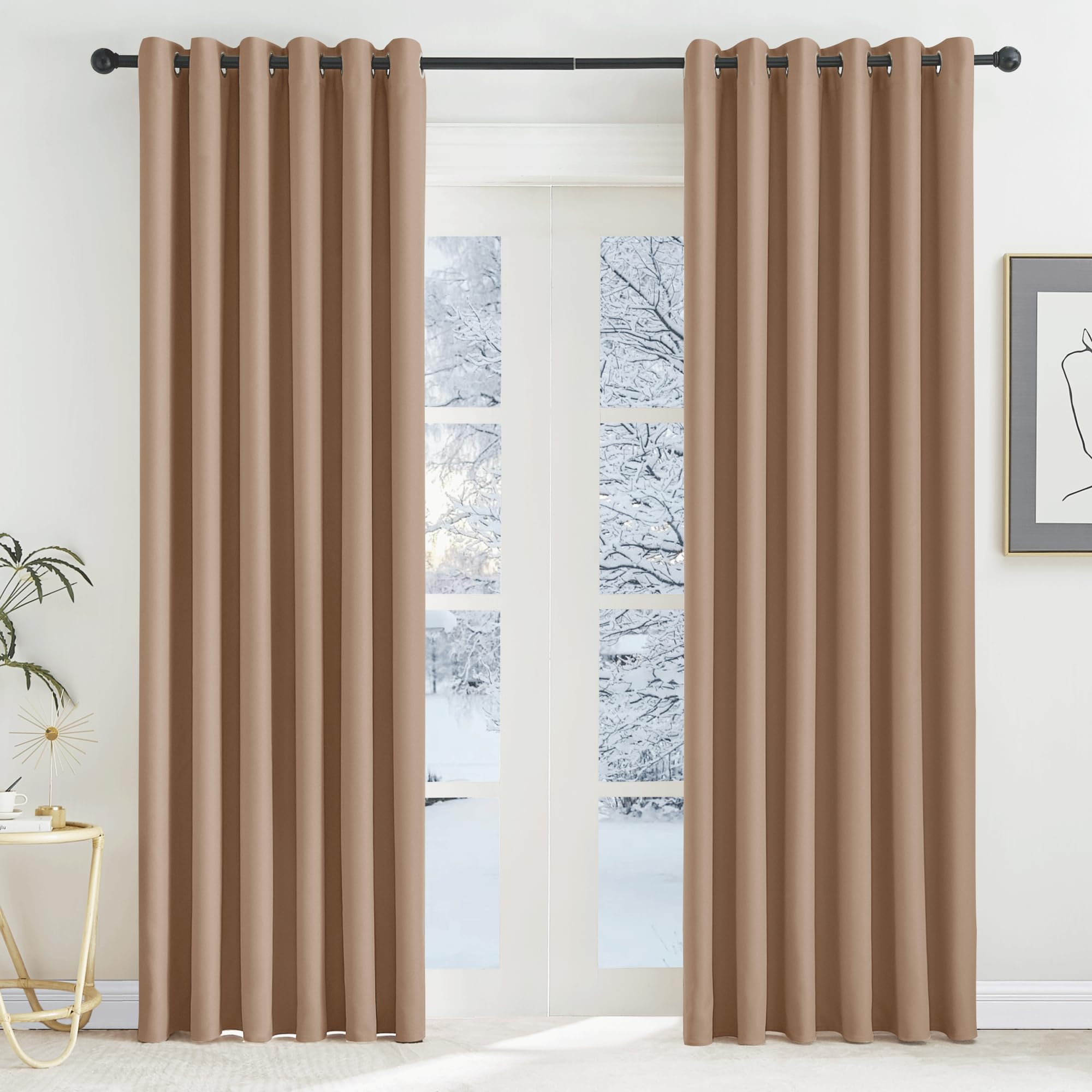 KGORGE Cortinas Salon Modernas Cortina Opaca Termica Aislante Cortinas Dormitorio Matrimonio Cortinas de Casa Cortinas Habitacion con Ojales Cortinas Blackout, 2 Piezas, 200x220cm, Moca